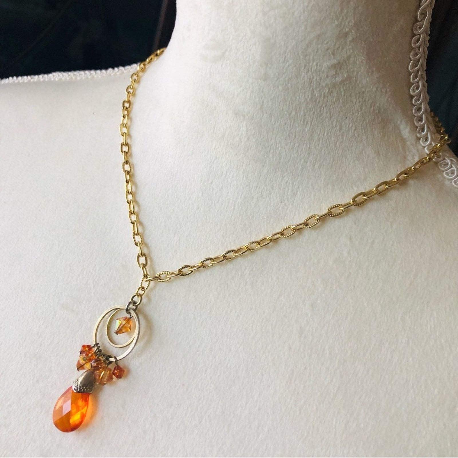 Handmade Handmade repurpose apricot crystal gold chain necklace Size ONE SIZE - 4 Thumbnail