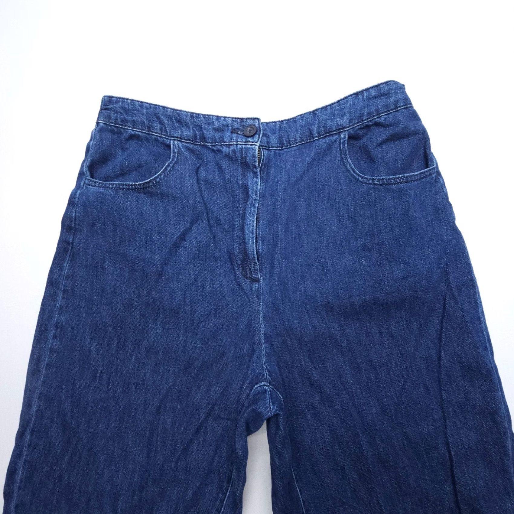 Zara Zara Jeans Womens Large Dark Wash High Rise Wide Leg Straight Crop Elastic Waist Fashion Denim 5-Pocket Relaxed Regular Size L Blue Cotton Size 36" / US 14 / IT 50 - 4 Thumbnail