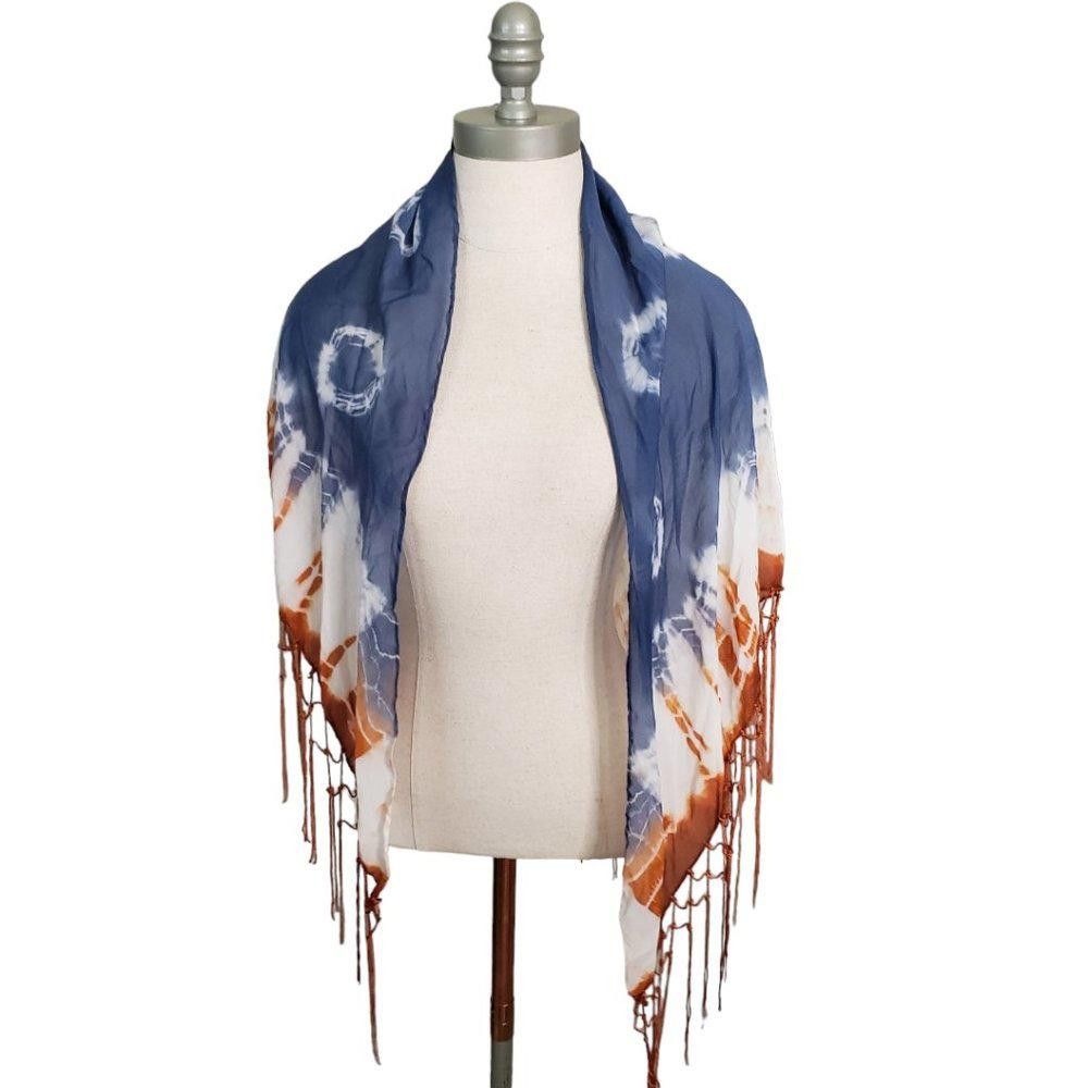 Designer CT869 Fringed Shoulder Wrap in Orange and Blue Size ONE SIZE - 1 Thumbnail