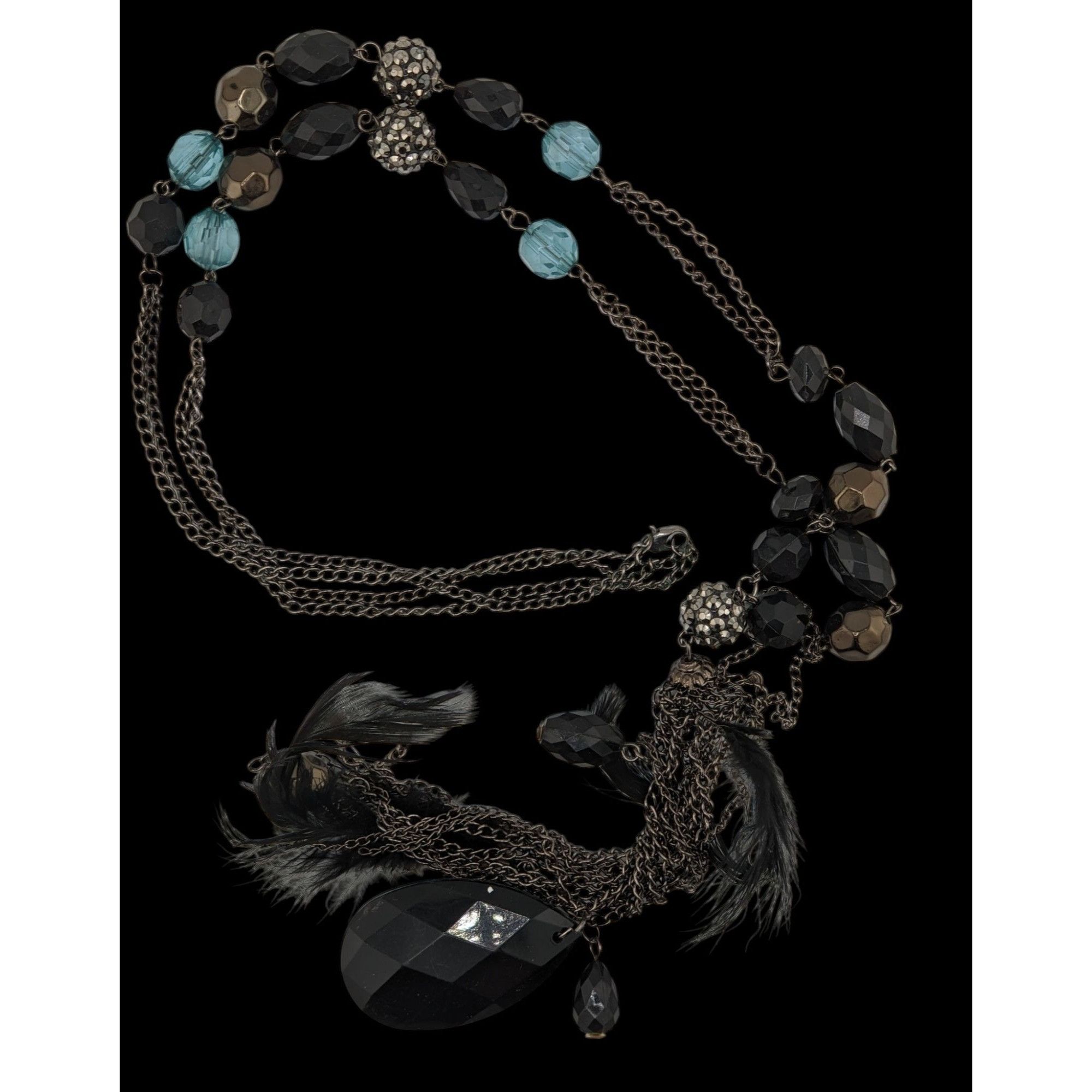Other Vintage Y2K Long Bohemian Black & Blue Crystal Accent Feathe Size ONE SIZE - 6 Thumbnail