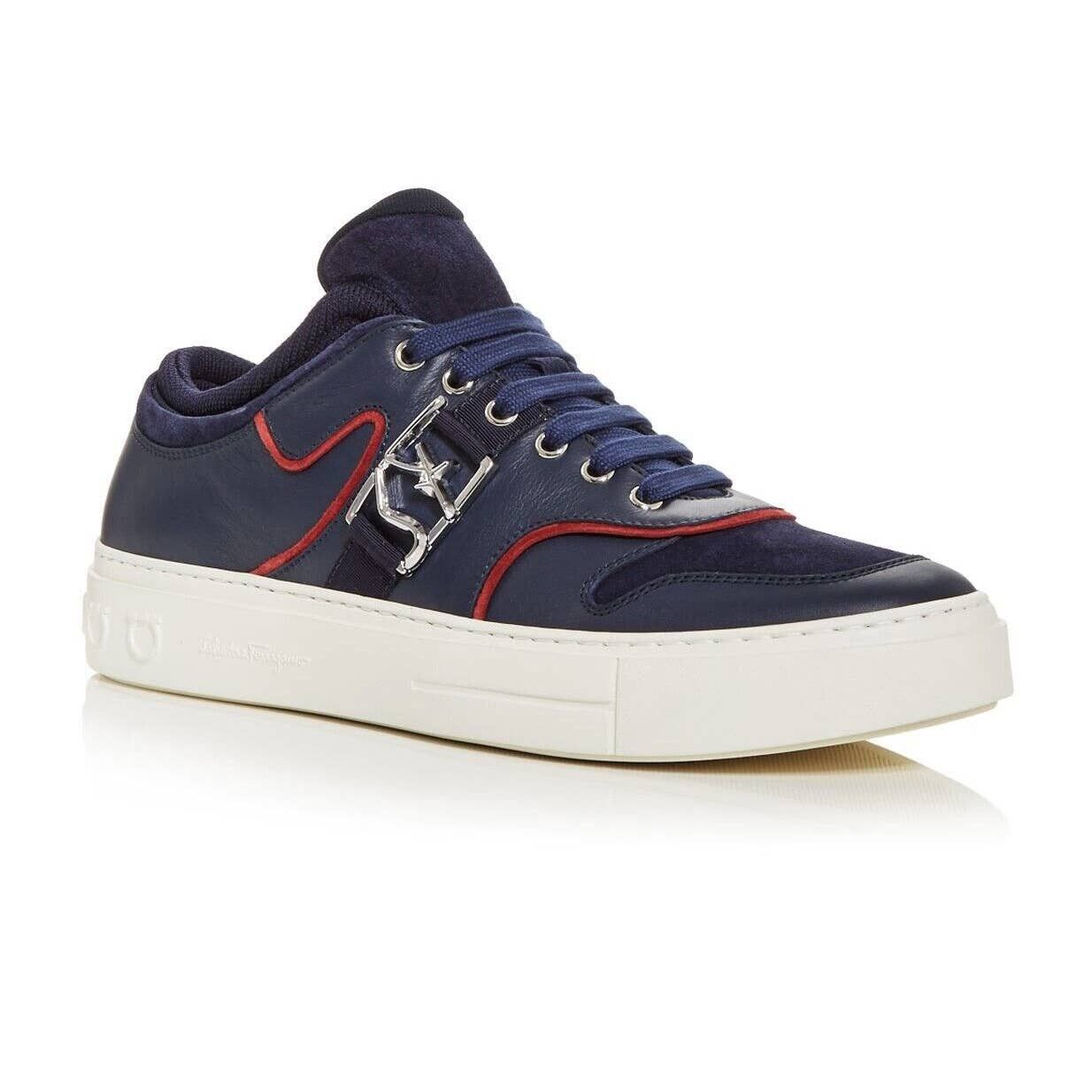 NORIS NAVY LEATHER RED SUEDE SF LOGO WHITE SNEAKERS 10 M