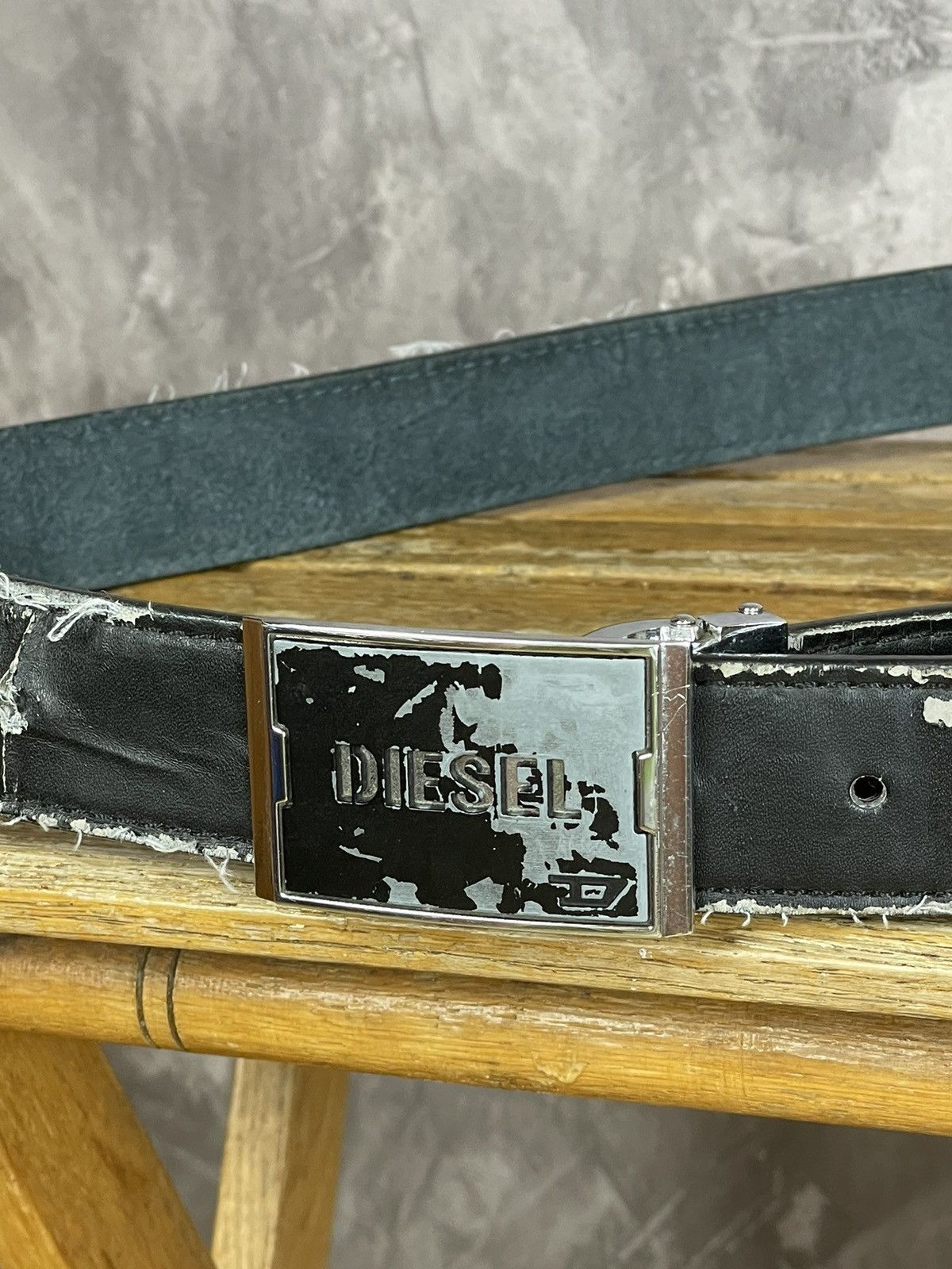 Diesel × Japanese Brand ☠️ DIESEL 90s Vintage Trashed Leather Distressed Metal Belt Size ONE SIZE - 4 Thumbnail