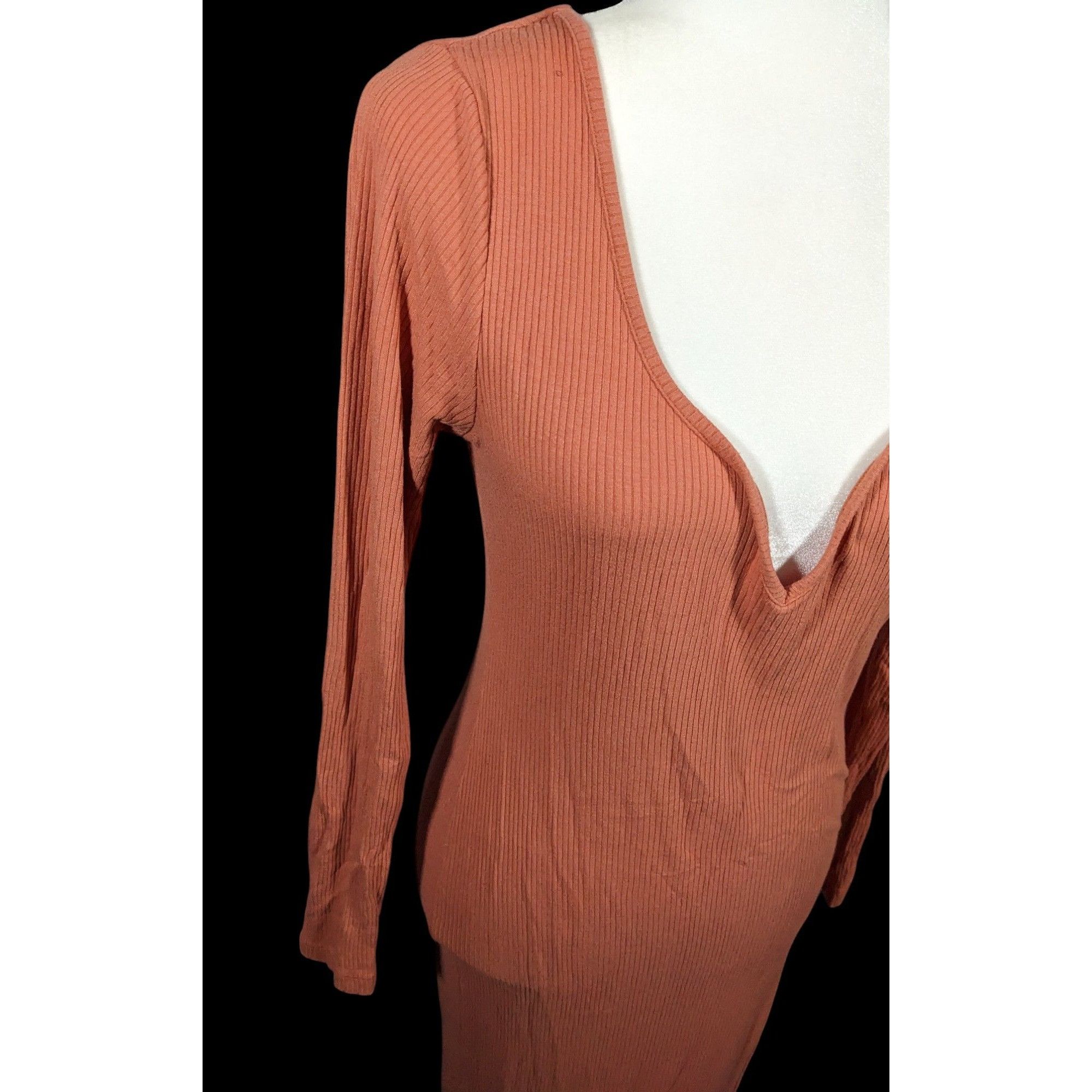 Asos Asos Preppy Muted Orange Ribbed Deep V Neck Side Slit Maxi D Size M / US 6-8 / IT 42-44 - 4 Thumbnail