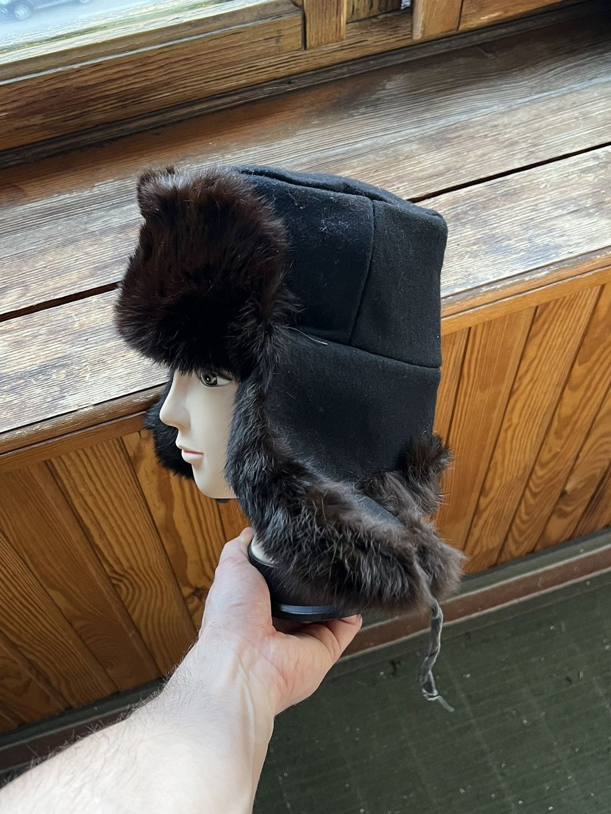Leather Ushanka Y2K Trapper Hat Furry Mohair Fuzzy Fur Hat Size ONE SIZE - 17 Thumbnail