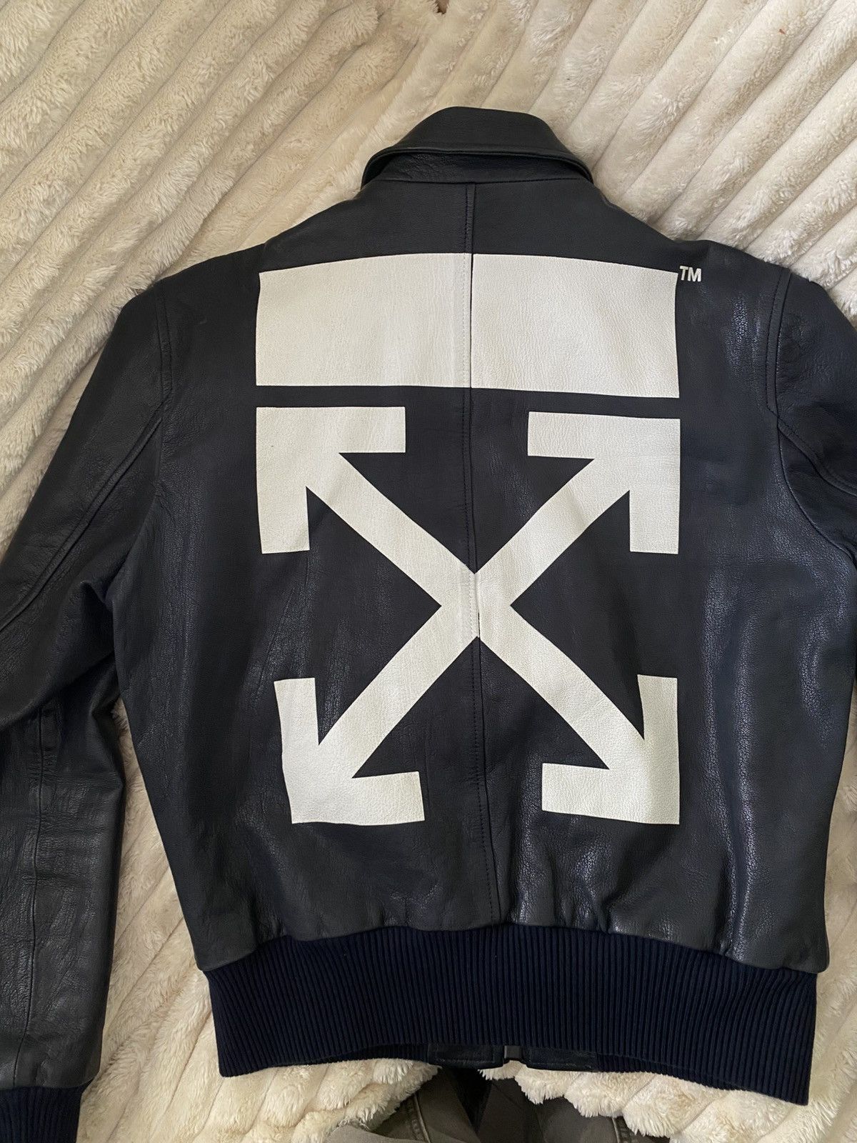 Off-White Off-White Aviator Bomber Leather Jacket Navy XL Size US XL / EU 56 / 4 - 18 Thumbnail