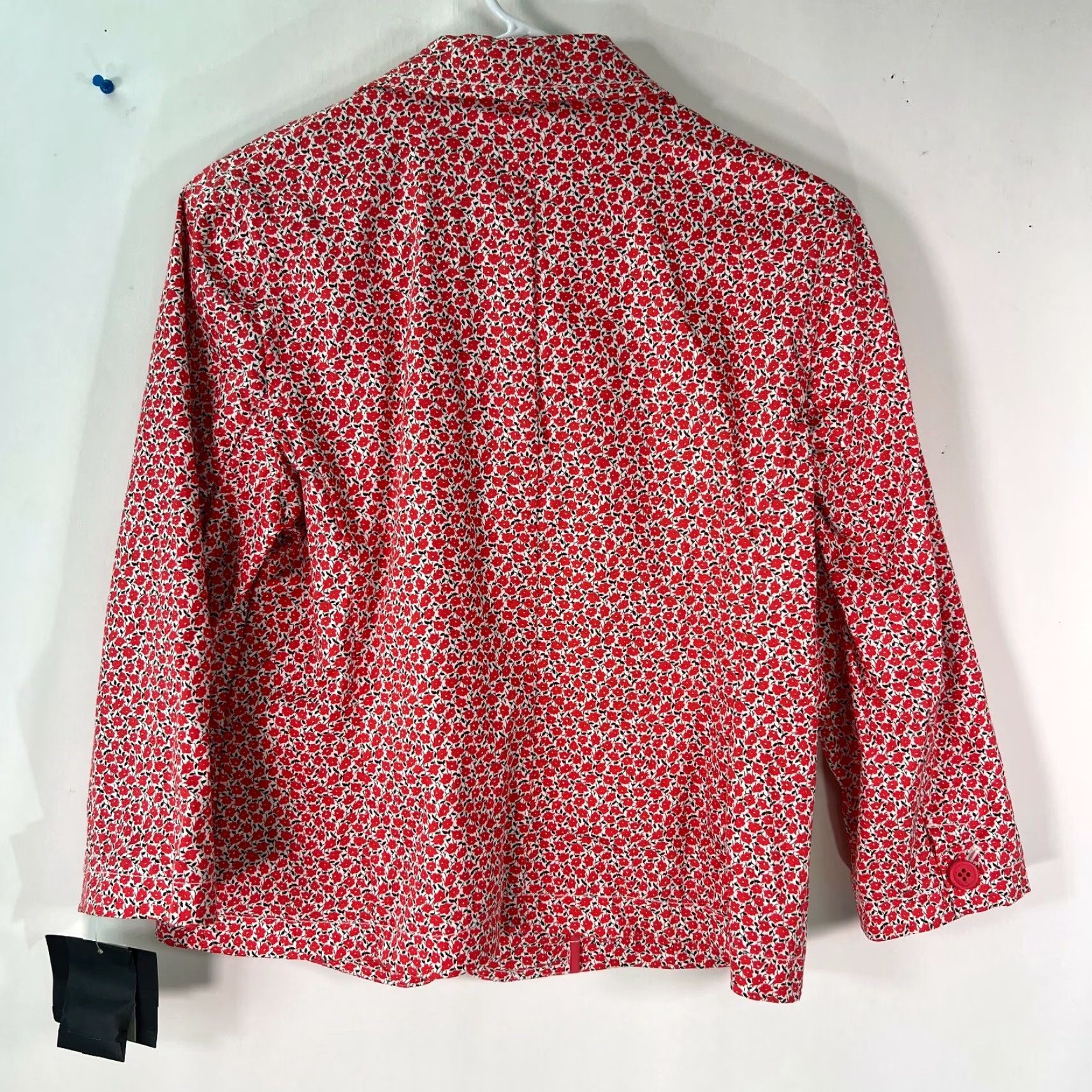 Liz Claiborne VINTAGE Liz Claiborne Women's Blazer Jacket - Red Floral Print 8, 3/4 Sleeve, Casual Formal Size M / US 6-8 / IT 42-44 - 2 Thumbnail