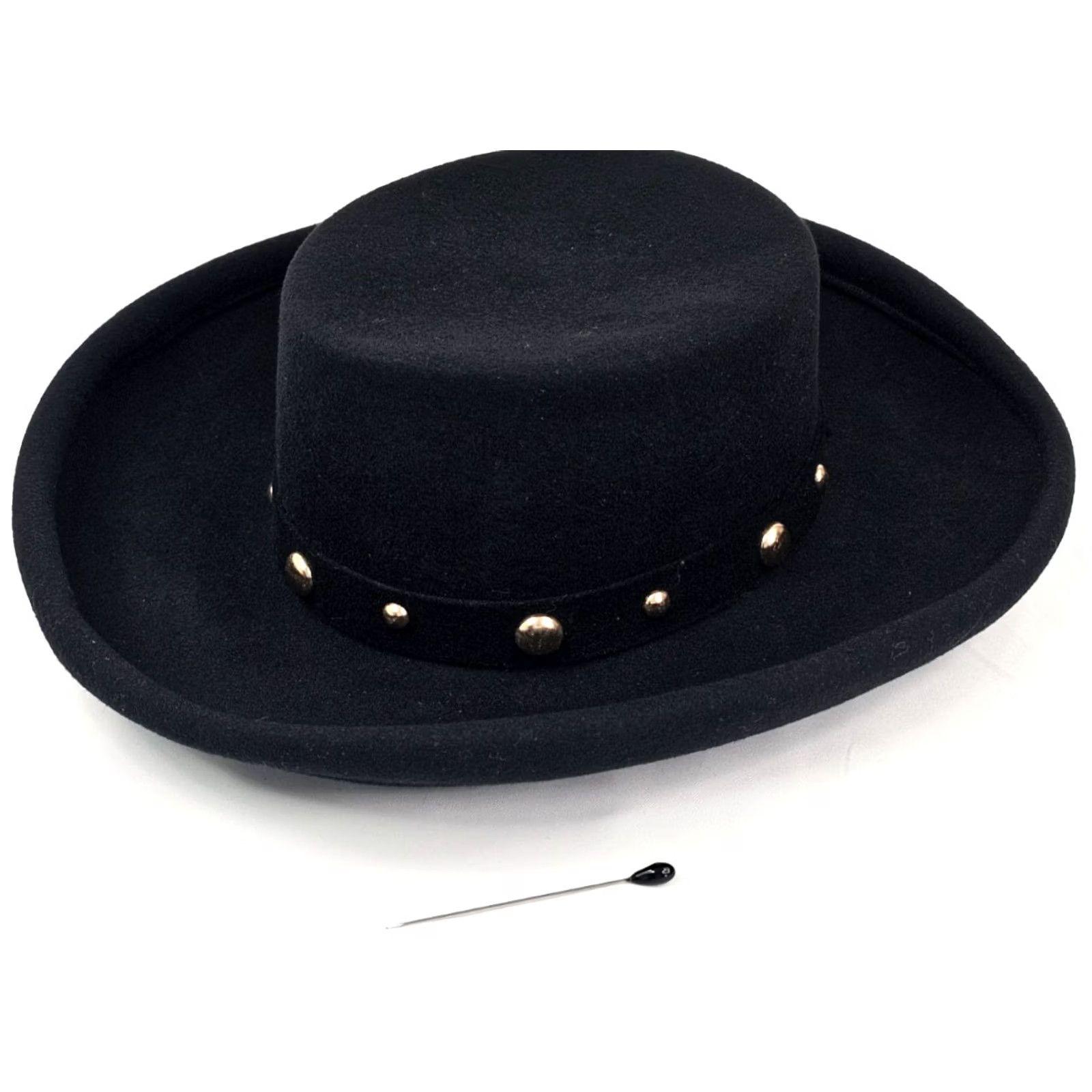 FELT VTG Bollman Wool Felt Hat 6 7/8 Wide Brim Fedora USA Western Brass Studs Mens Hat Size ONE SIZE - 2 Thumbnail