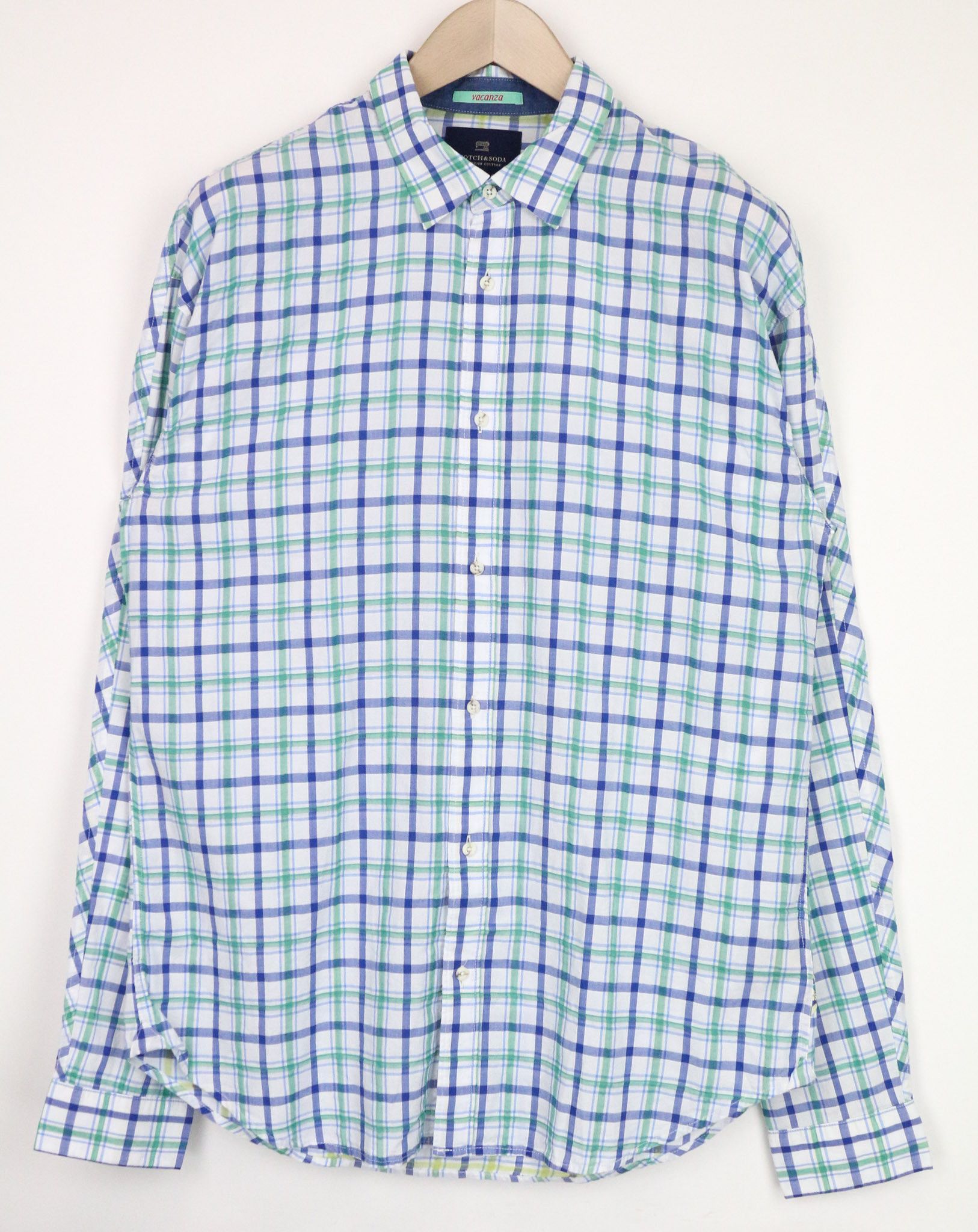 Scotch & Soda AMS COUTURE L Blue Green White Checked Cotton Shirt 75409 Size US L / EU 52-54 / 3 - 1 Thumbnail