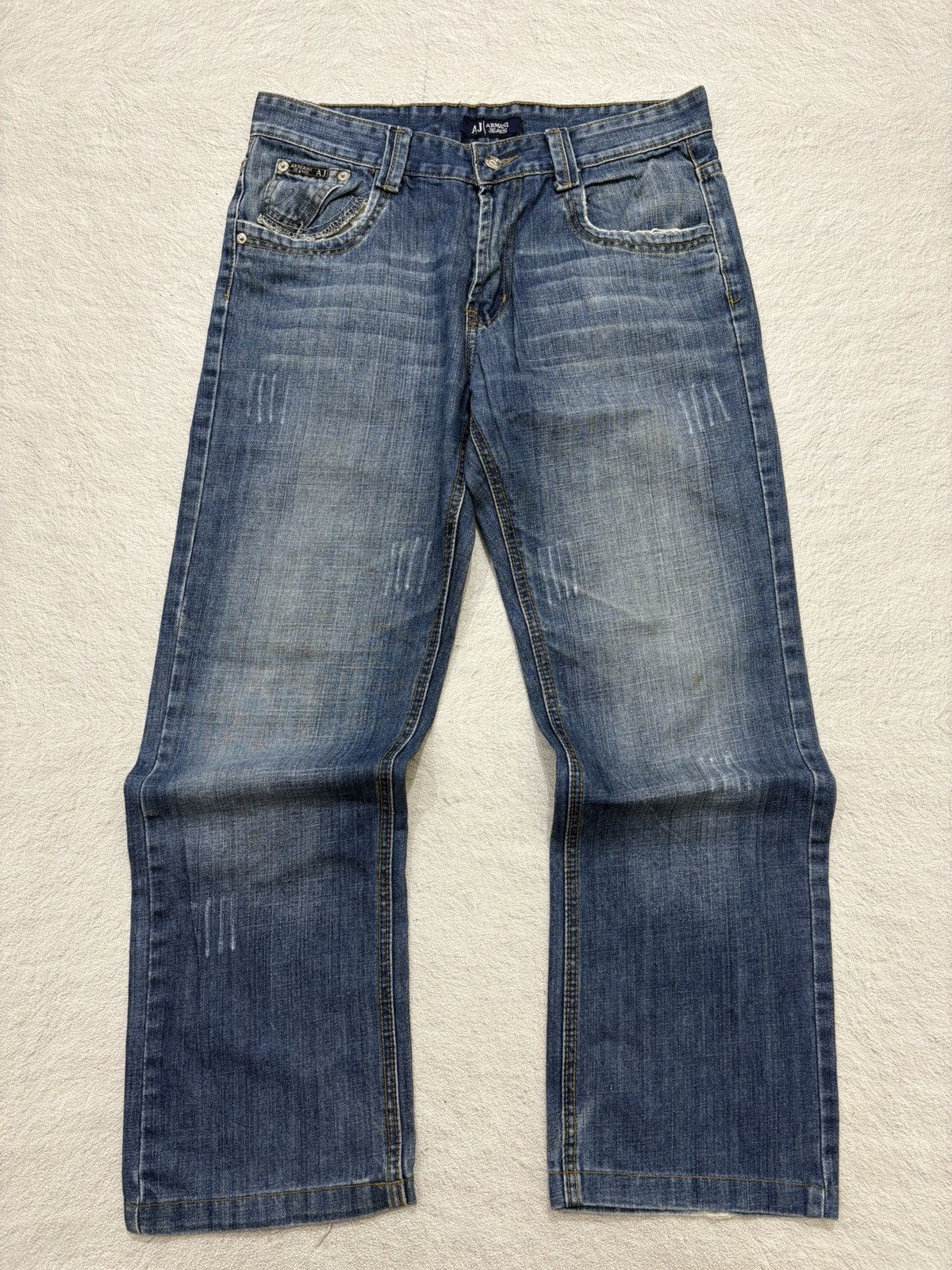 2000s Armani Jeans printed logo Wash Denim y2k style