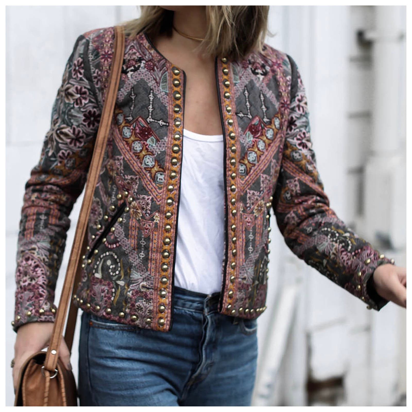 image of Hemant Nandita Hemant & Nandita Studded Quilt Jacket, Women's (Size Medium)