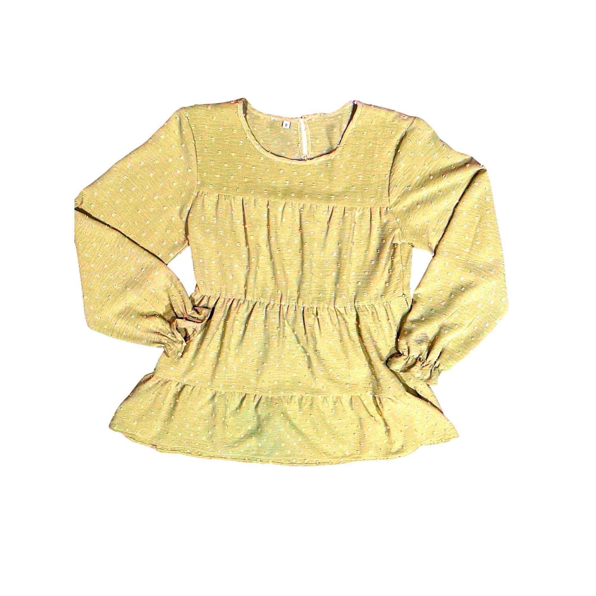 Other CCC Green Long Sleeve Tiered Midi Dress Textured Dot Patter Size M / US 6-8 / IT 42-44 - 6 Thumbnail