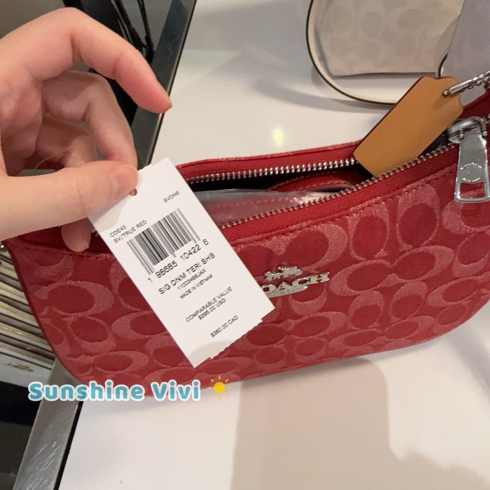 Coach NWT Coach Teri Shoulder Bag Denim CDE43 Silver/True Red Size ONE SIZE - 10 Thumbnail