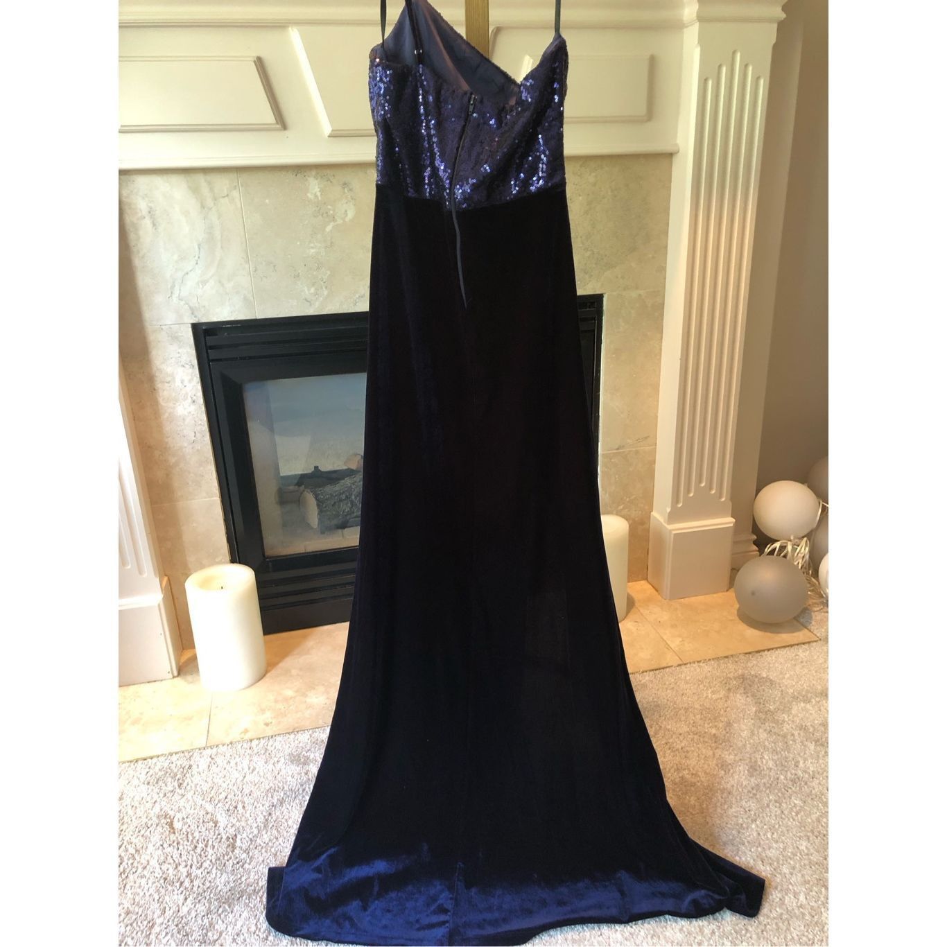 Windsor Women's Navy Blue Sequin and Velvet One Shoulder El