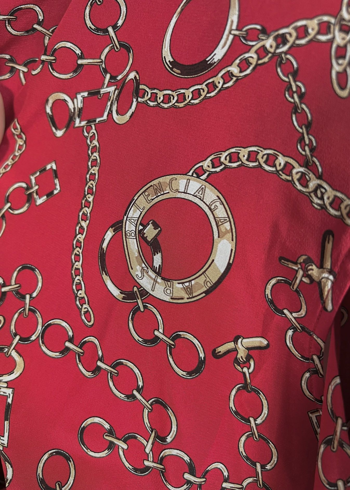 Balenciaga Balenciaga FW 2017 Red Chain Print Wrap Silk Kimono Blouse Size M / US 6-8 / IT 42-44 - 6 Thumbnail