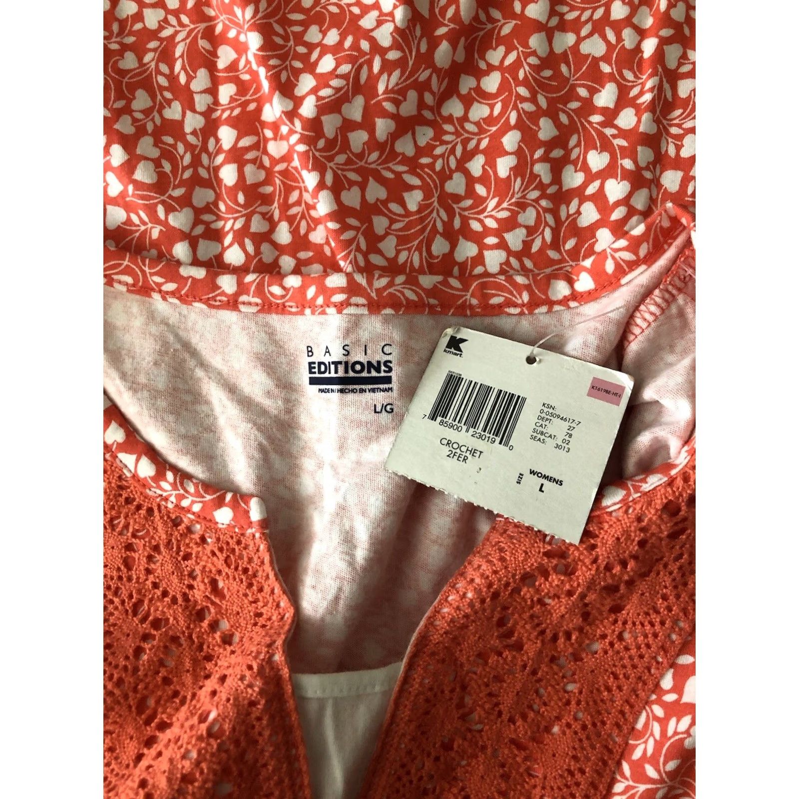 Basic Editions NWT Basic Crochet Top L Orange Wht Floral Short Sleeve Y2K Cottage Capsule Womens Size L / US 10 / IT 46 - 4 Thumbnail
