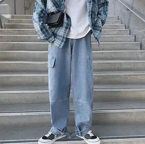 Jean Light Blue Cargo jeans Wide Leg Denim Loose Straight Baggy Size US 34 / EU 50 - 3 Thumbnail
