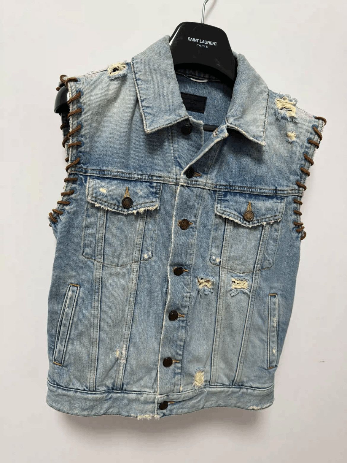 Saint Laurent Paris 19SS Distressed Sleeveless Denim Jacket
