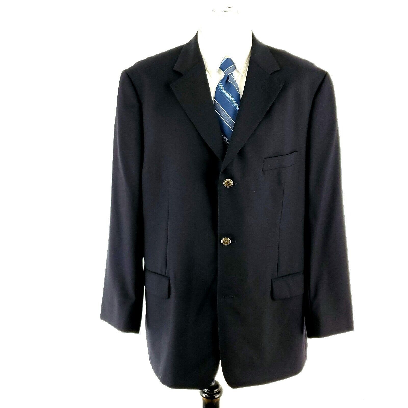 Alan Flusser Alan Flusser 3 Silver Gold Button Blazer 44L Solid Blue Size 44L - 3 Thumbnail
