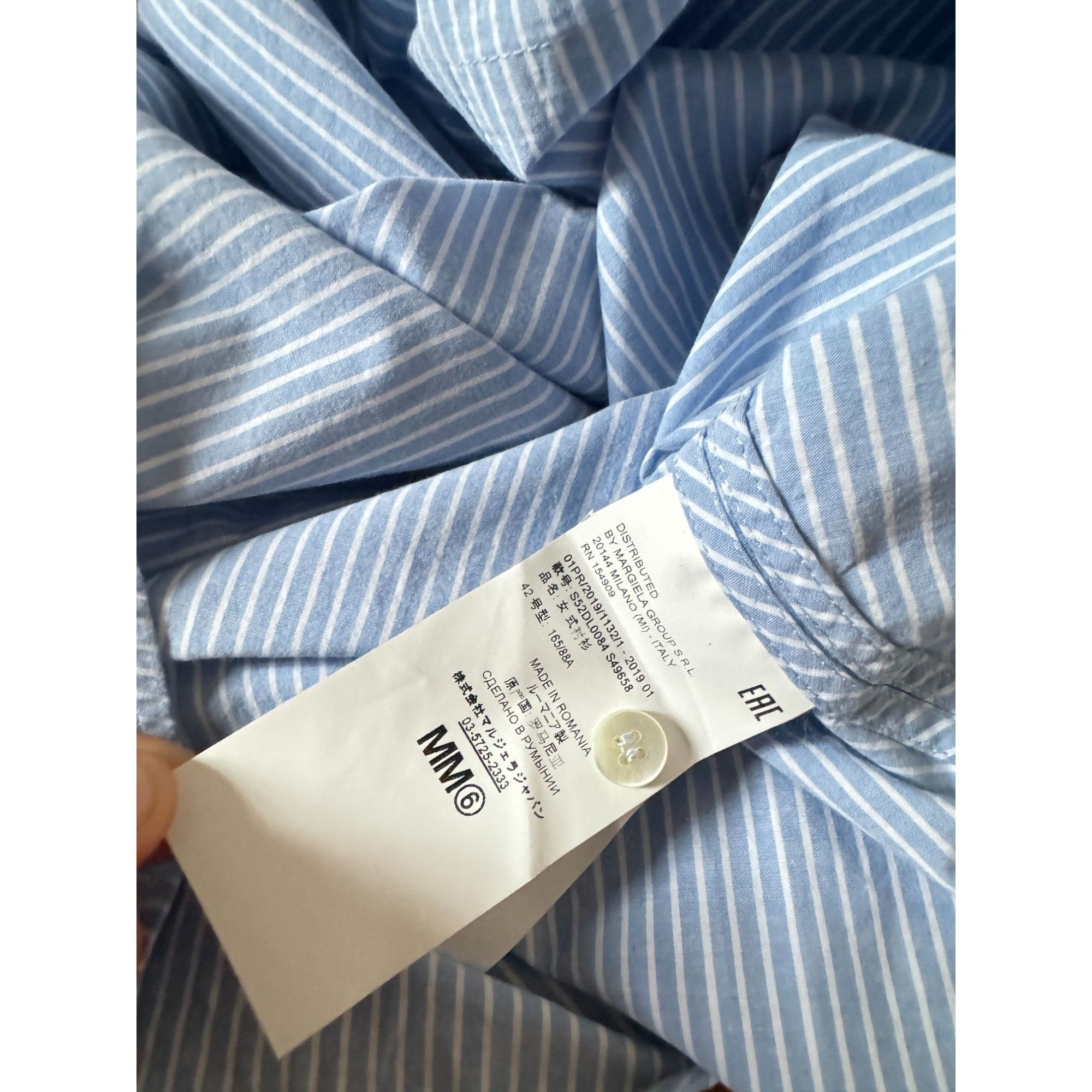 Maison Margiela SS 2019 White & Blue Striped Circular Shirt Size M / US 6-8 / IT 42-44 - 4 Thumbnail