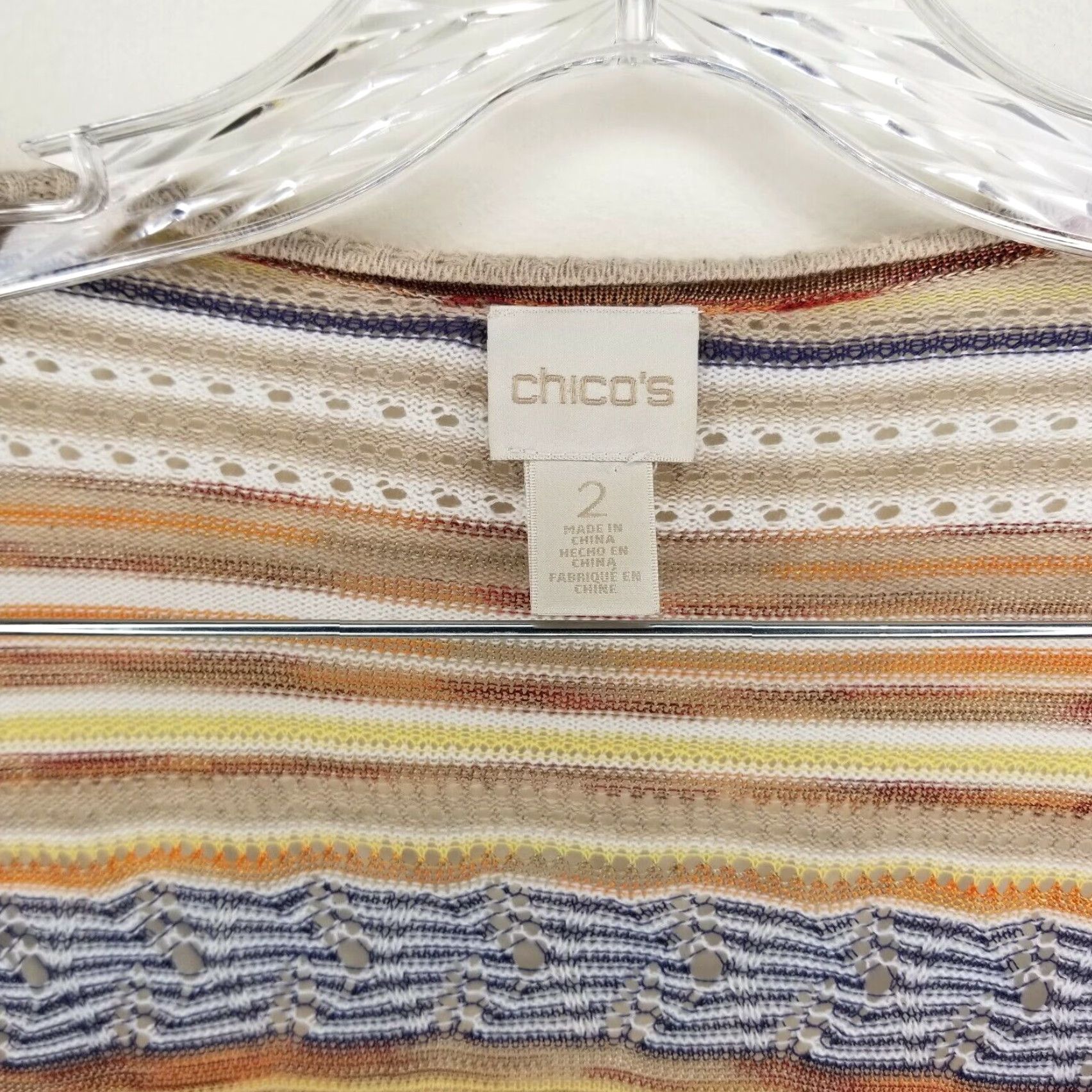 Vintage CHICOS Cardigan Shirt Women 3/4 Sleeve Beige Striped Size 2 Adult Womens Size XS / US 0-2 / IT 36-38 - 3 Thumbnail