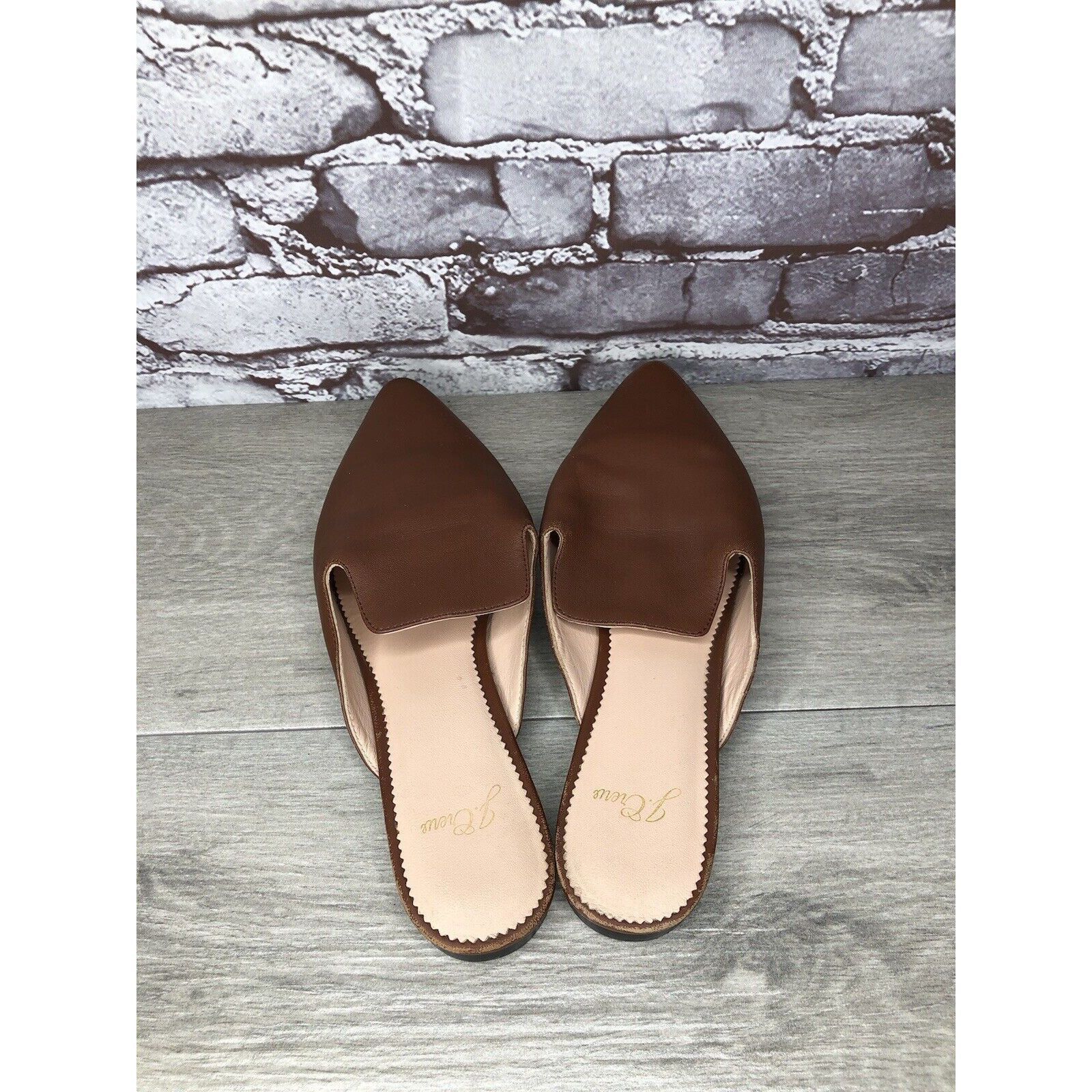J.Crew J Crew Brown Leather Pointed Toe Slip On Mules Flats Shoes W Size US 8.5 / IT 38.5 - 7 Thumbnail