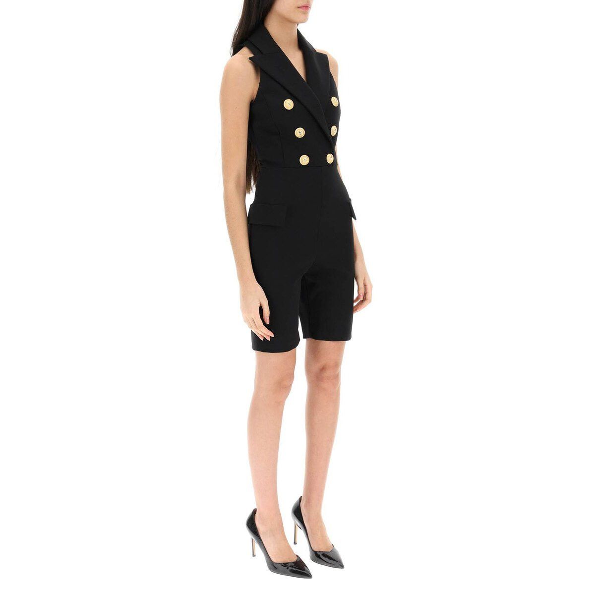 Balmain o1s1rm0624 Embossed Short Jumpsuit in Black Size 32" / US 10 / IT 46 - 2 Thumbnail