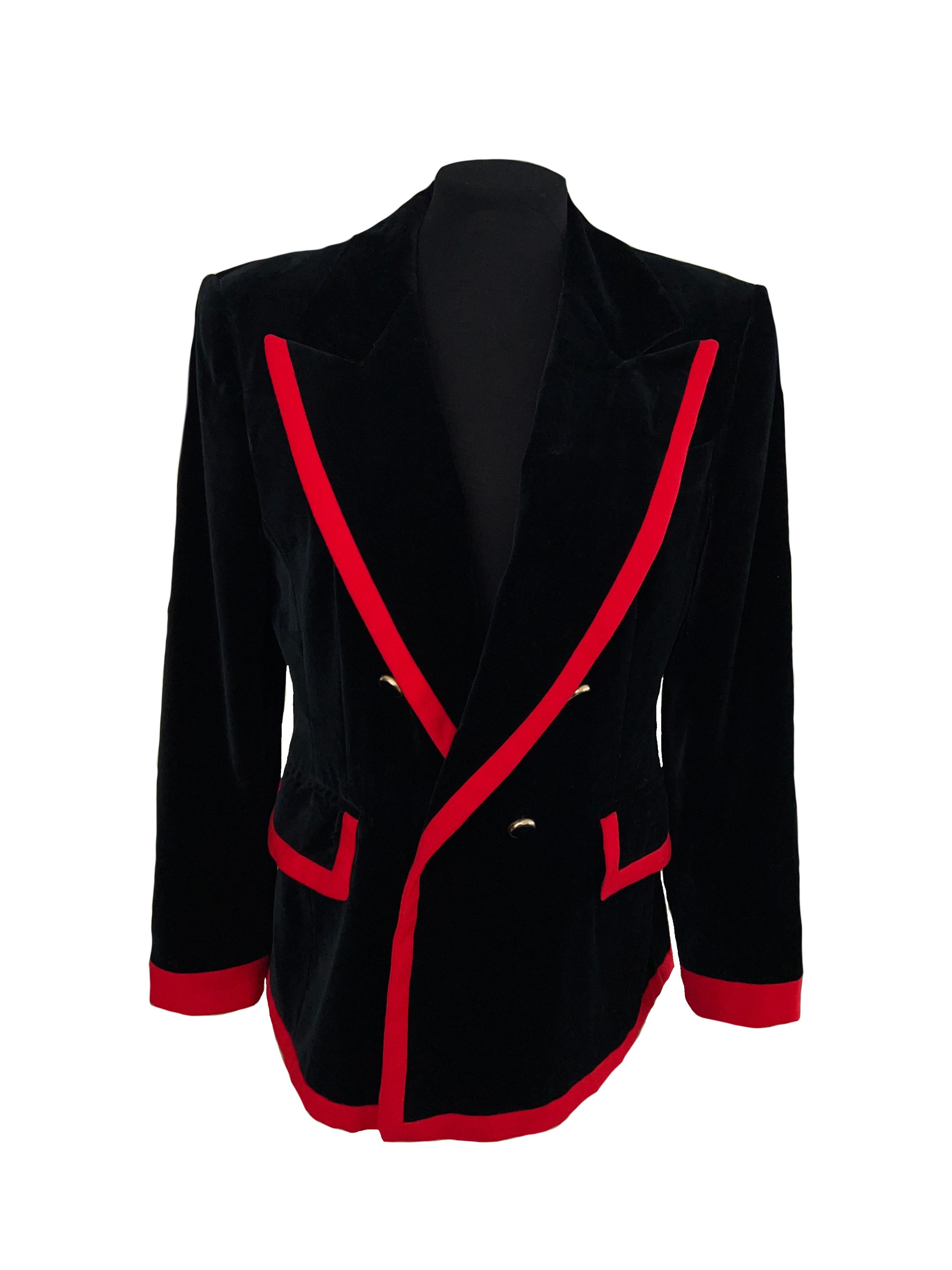 image of Womens Escada Margaretha Ley Black Red Velvet Blazer Jacket (Size Small)