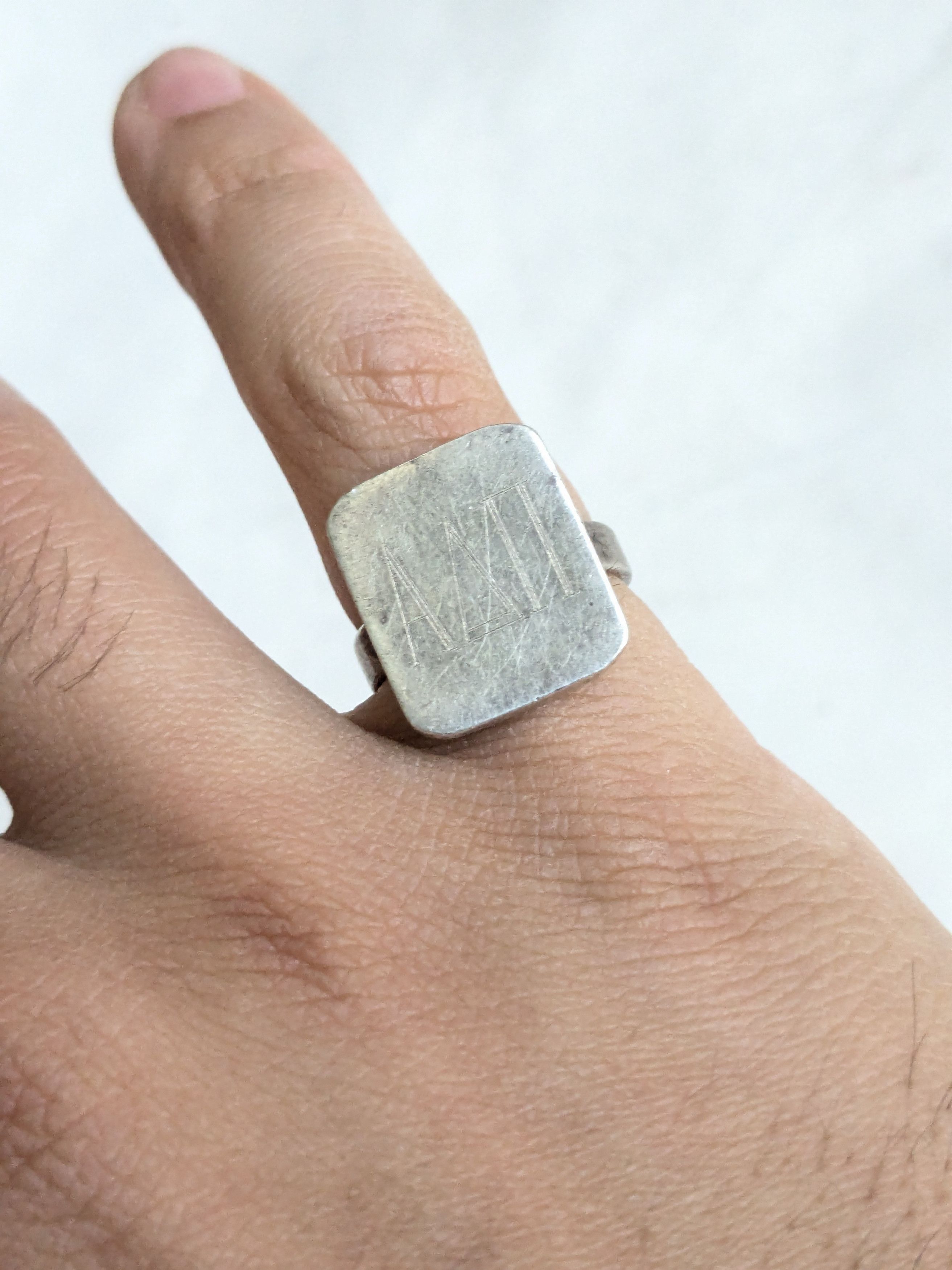 Jewelry Vintage Sterling Silver Signet Ring Rectangle Engraved 6.25 Size ONE SIZE - 12 Thumbnail