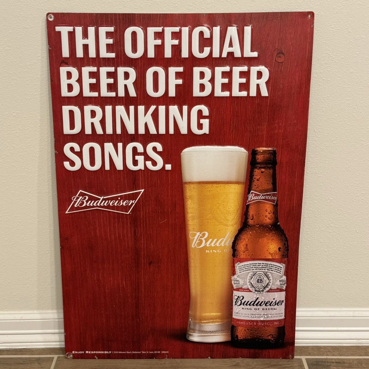 Budweiser × Vintage 2018 Budweiser Beer Drinking Songs 32x22in Tin Metal Sign Size ONE SIZE - 1 Thumbnail