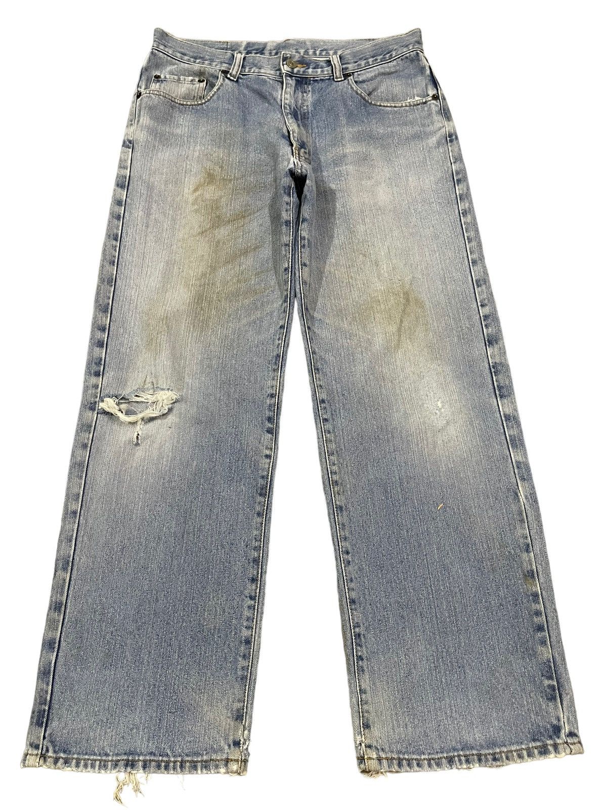 image of Hype Vintage Blue Wash Distress Baggy Jeans, Men's (Size 32)