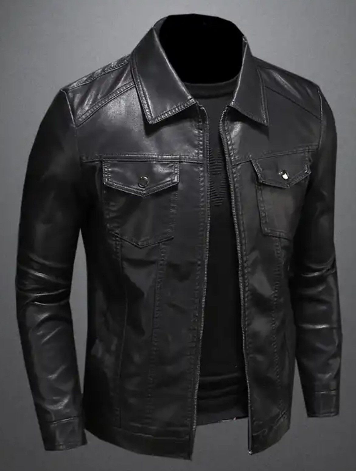 Japanese Brand Men’s Slim Fit Motorcycle Leather Jacket Size US M / EU 48-50 / 2 - 2 Thumbnail