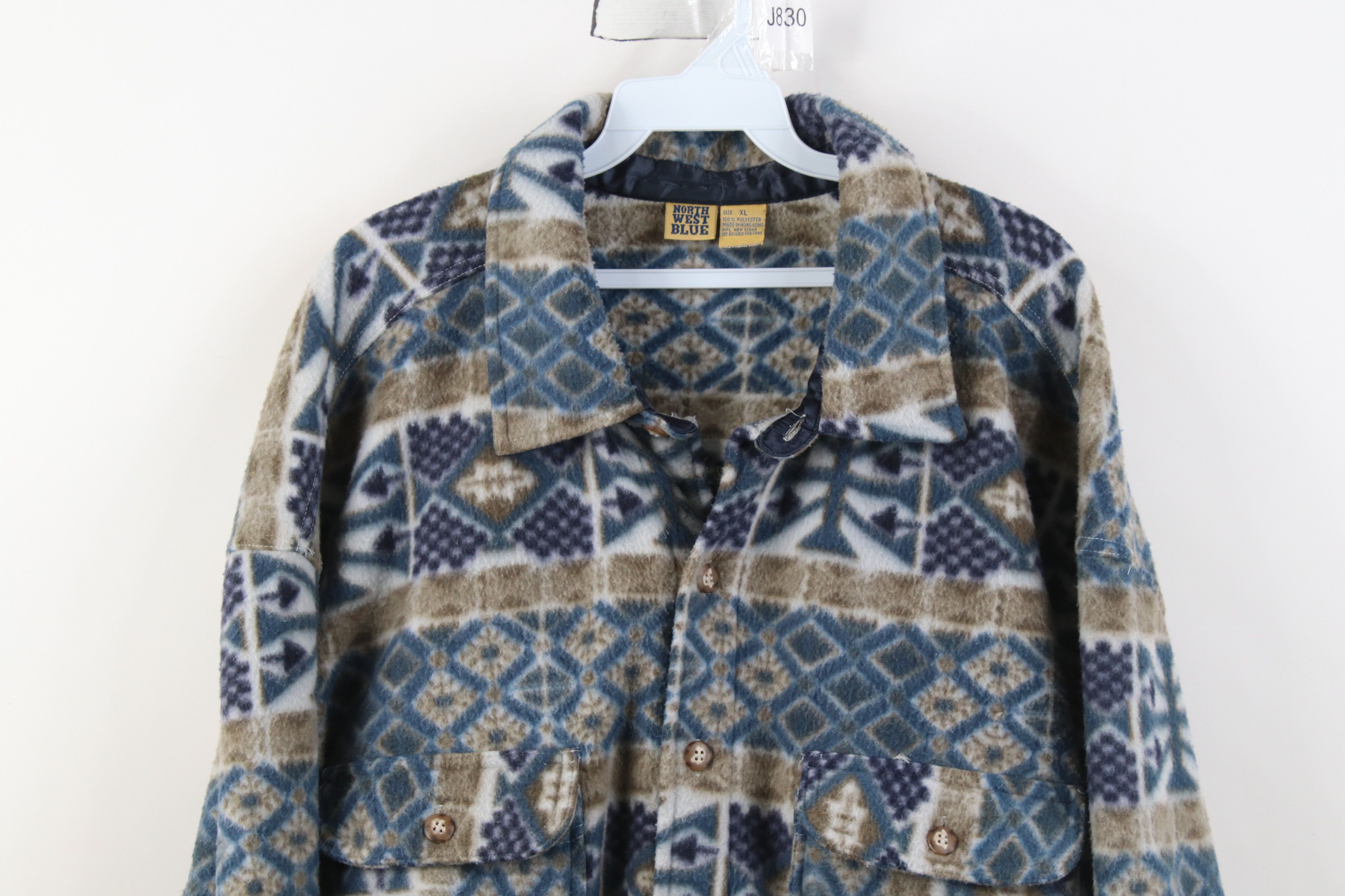 Vintage Vintage 90s Streetwear Fair Isle Fleece Button Shirt Jacket Size US XL / EU 56 / 4 - 2 Thumbnail
