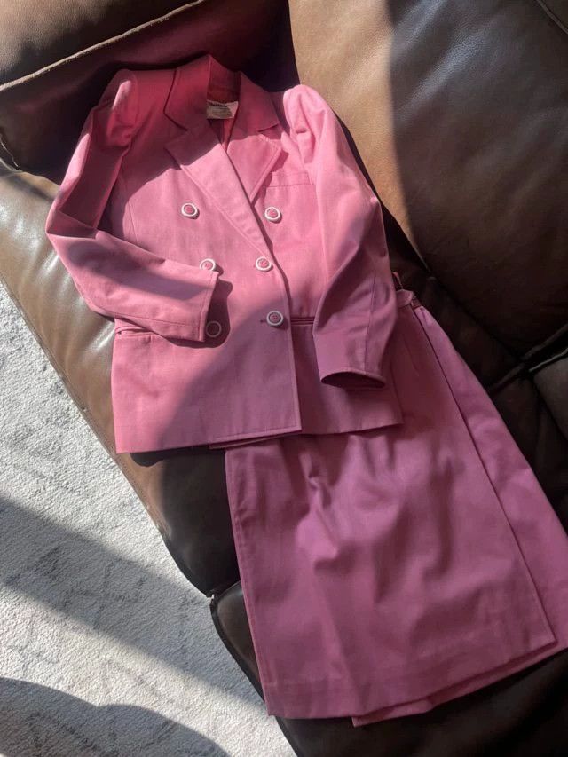 Yves Saint Laurent YSL Vintage Pink Cotton Suit Blazer & Skirt 34 XS/S Size XXS / US 00 / IT 34 - 7 Thumbnail