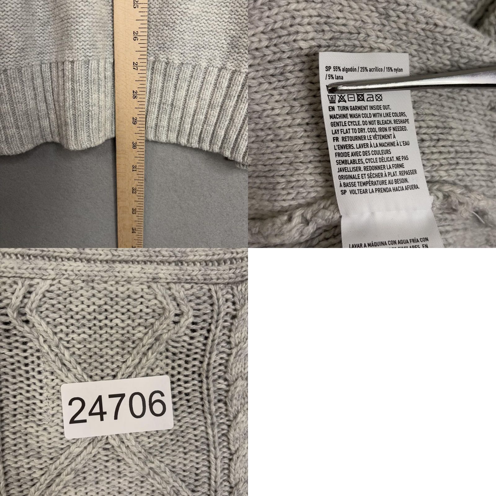 American Eagle Outfitters American Eagle Sweater Mens Large Gray Cable Knit Shawl Preppy Academia Grandpa Size US L / EU 52-54 / 3 - 9 Thumbnail