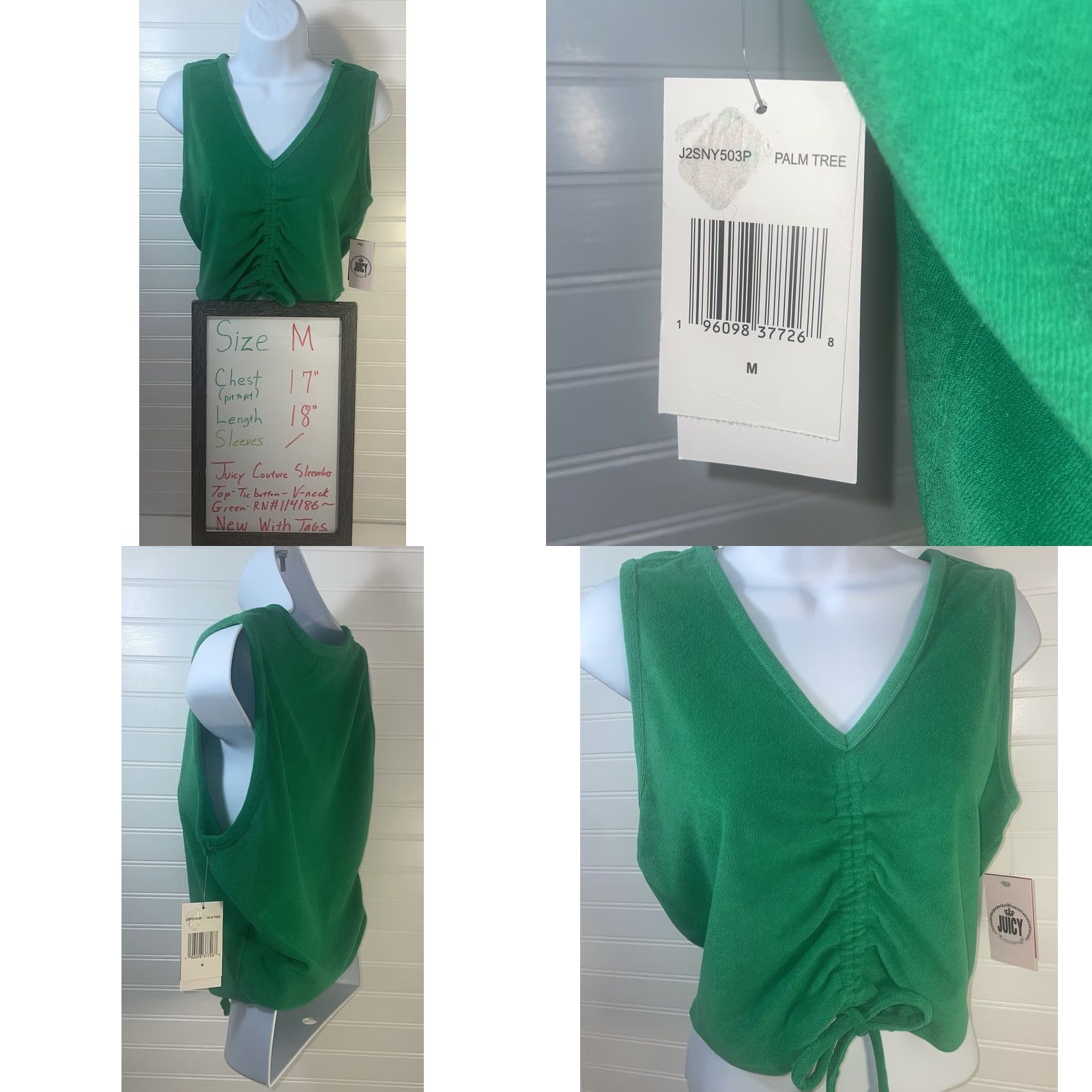 Juicy Couture Juicy Couture Palm Tree Sleeveless Top Women Medium Green V Neck NWT Crop Tank Regular Size S Sleeveless Cotton Polyester Tie Bottom Size S / US 4 / IT 40 - 8 Thumbnail