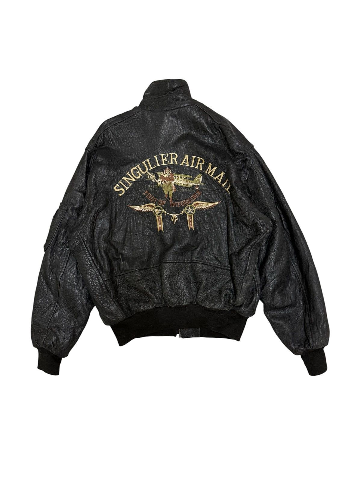 Genuine Leather Vintage 80s SINGULIER AIR MAIL FLIGHT BOMBER JACKET LEATHER Size US XL / EU 56 / 4 - 1 Thumbnail
