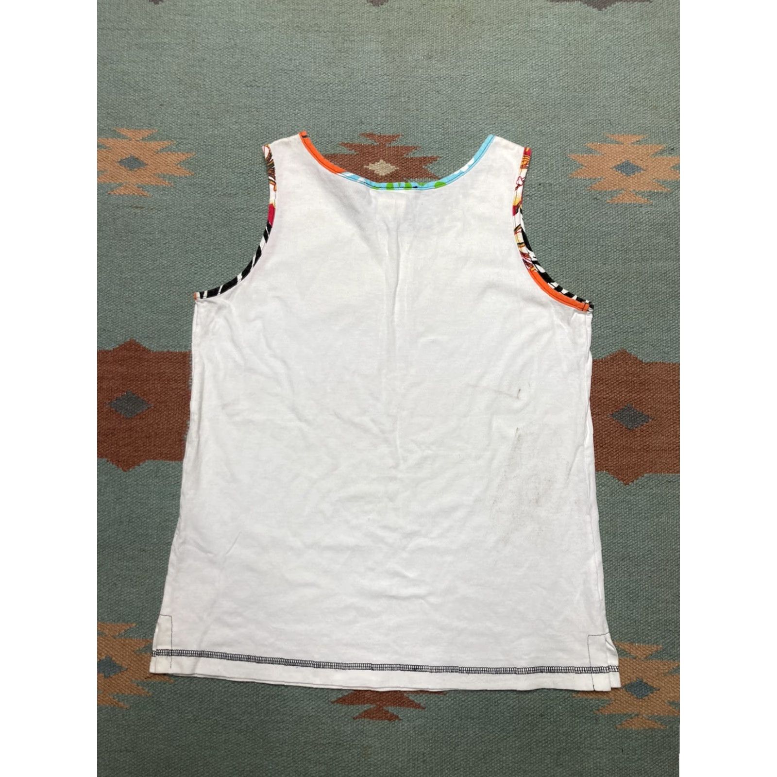 Vintage VINTAGE 90s Tank Top Floral Beach Palm Trees Made in USA Cotton Medium Zebra Men M White Shirt Size US M / EU 48-50 / 2 - 7 Thumbnail