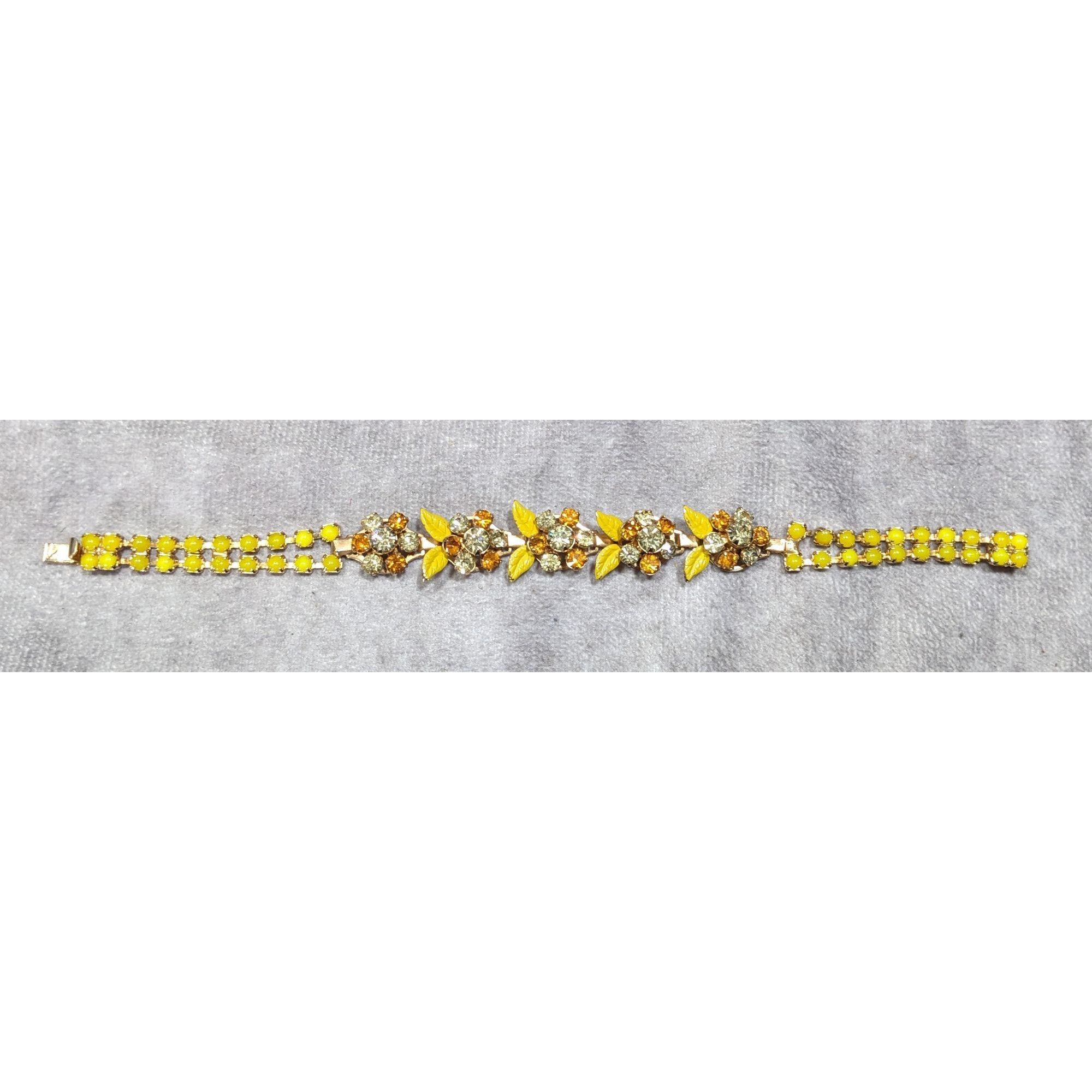 Other Vintage 50s Weiss NY Yellow Floral Rhinestone Bracelet Size ONE SIZE - 6 Thumbnail