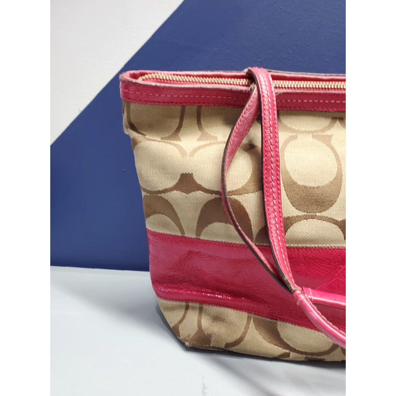 Coach CoacH Signature Tote Bag Womens Monogram Jacquard Casual Shoulder Strap with Wallet Brown Tan Pink Size ONE SIZE - 5 Thumbnail