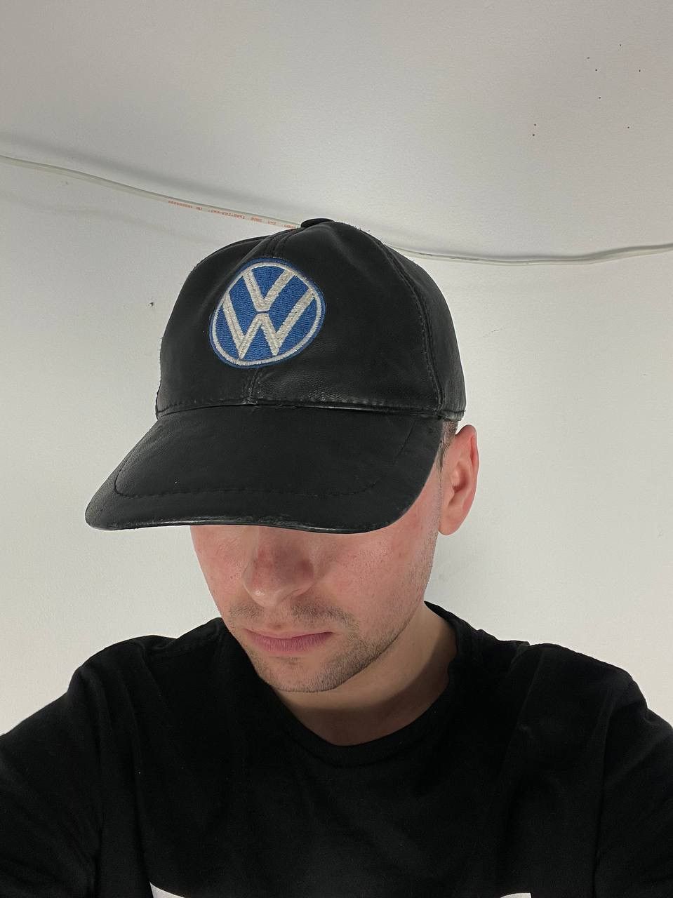 NASCAR Vintage Volkswagen Leather Cap Hat Logo 1990s Racing Y2K Vag Size ONE SIZE - 2 Thumbnail