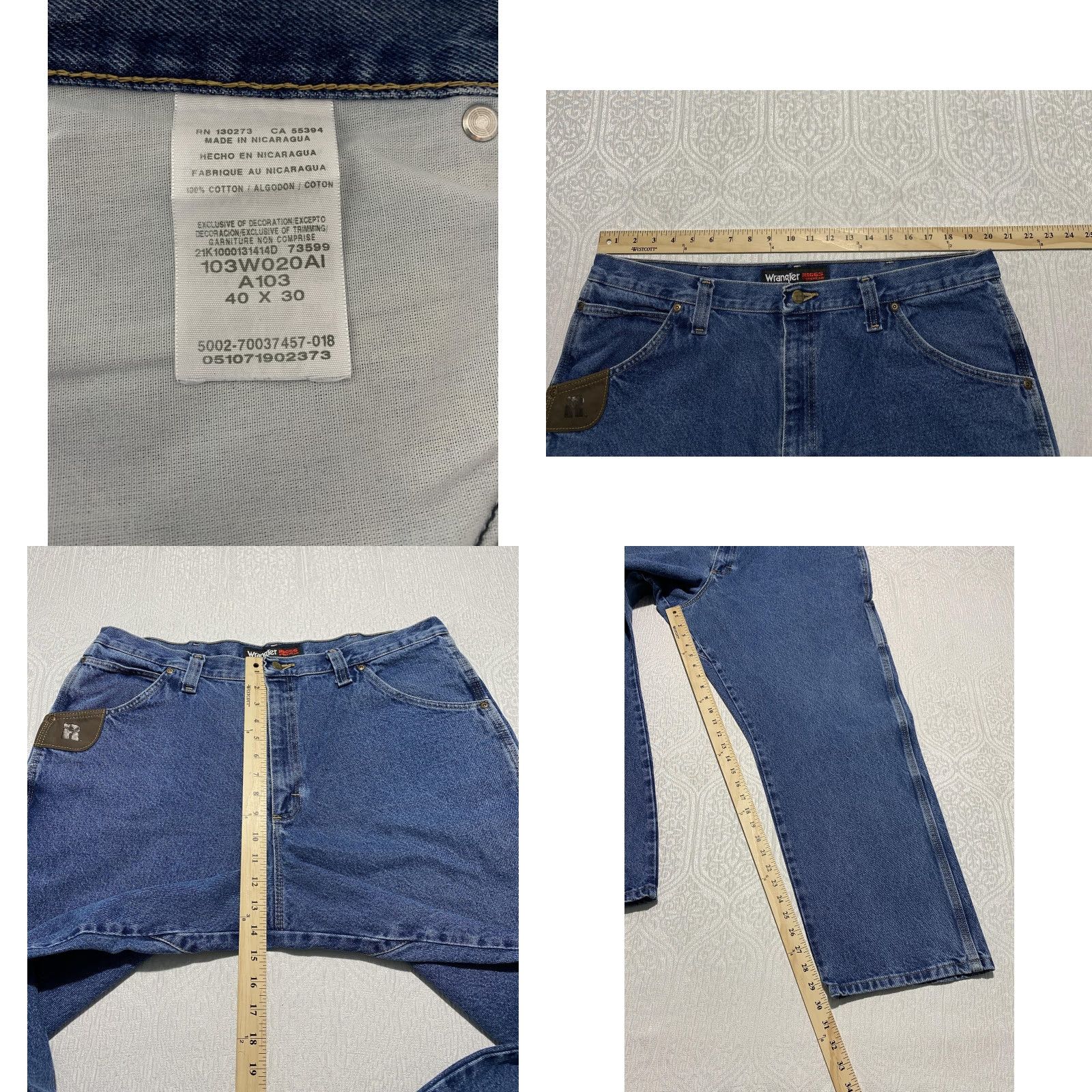 Wrangler Wrangler RIGGS Workwear Jeans Mens 40x30 Blue Denim Carpenter Hammer Loop Pockets Zip Size US 40 / EU 56 - 8 Thumbnail