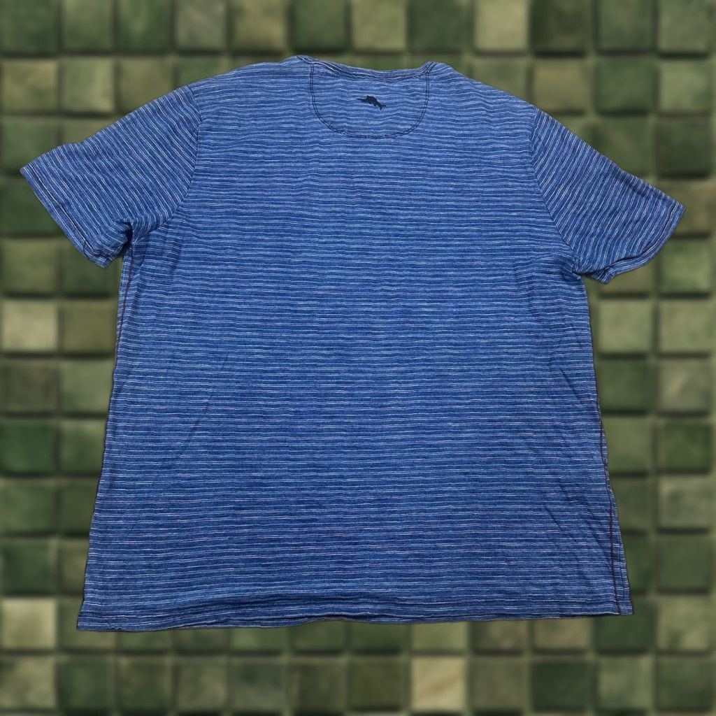 Tommy Bahama Tommy Bahama Shirt Mens 2XL 2XL Blue Striped Crew Neck Short Sleeve Cotton Spandex Knit Logo Vintage No Size US XXL / EU 58 / 5 - 1 Thumbnail