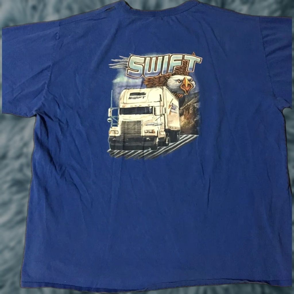 Vintage VINTAGE 90s Swift Trucker Thrashed Distressed Eagle Shirt 4XL Blue USA Punk Shirt Men 4XL Trucker Bald Eagle Vintage 90s Grunge Hip Hop Rap Tee Destr. Size US XXL / EU 58 / 5 - 1 Thumbnail