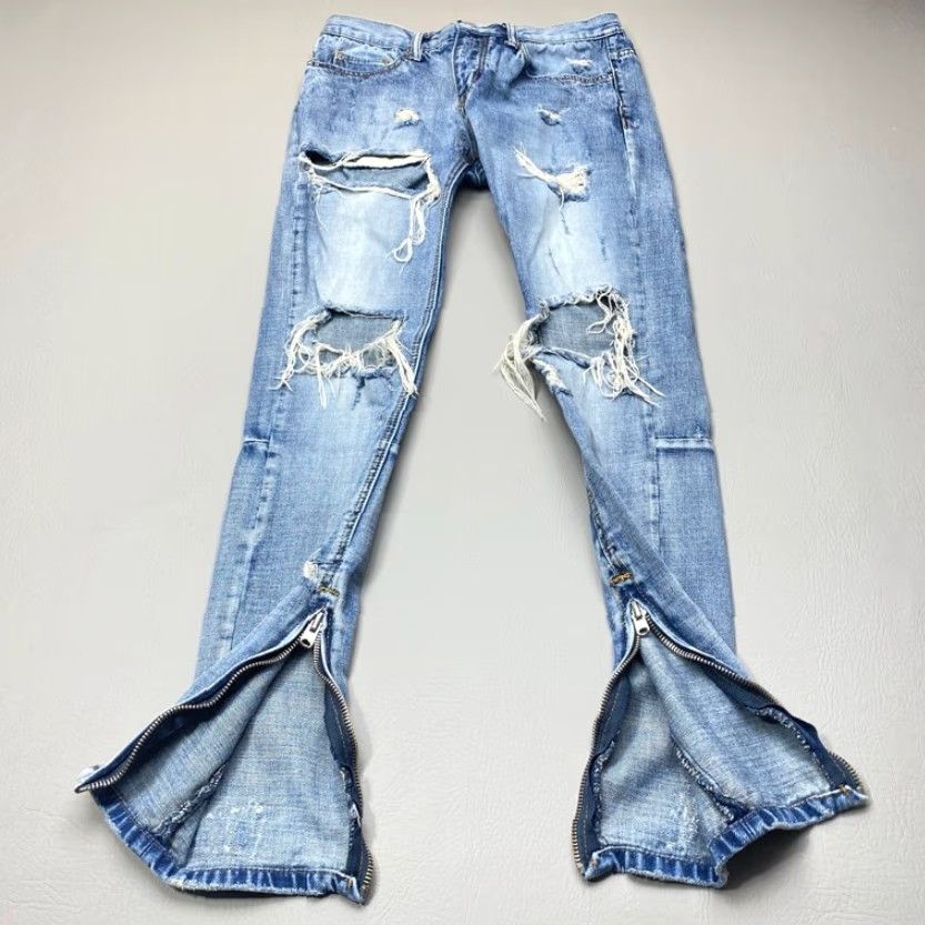 MNML VINTAGE mnml Distressed Ripped Patch Jeans Size 31x33 Skinny Fit Slim Button Fly Zipper Size US 31 - 3 Thumbnail