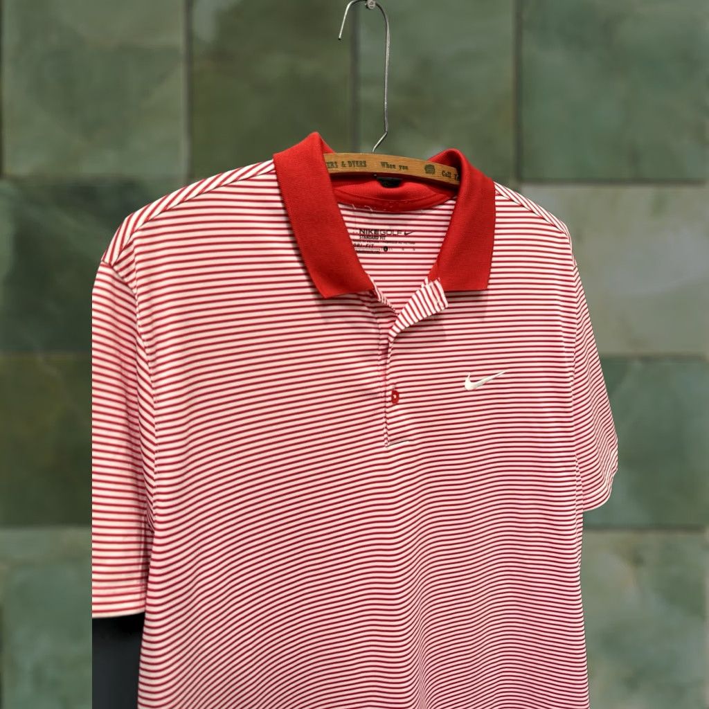 Nike Nike Dri-Fit Red Stripe Polyester Golf Polo Shirt L Men's Large Red Stripe Polo Size US L / EU 52-54 / 3 - 1 Thumbnail