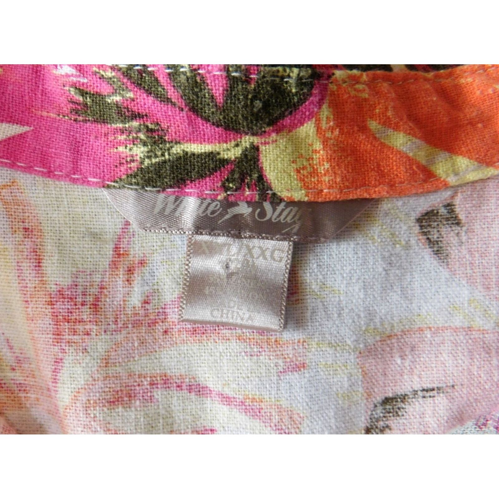 Vintage White Stag Womens Blouse Button-Up Casual Short Sleeve Pink Floral 2XL Regular Rayon Crew Neck Womens Size XXL / US 16-18 / IT 52-54 - 4 Thumbnail