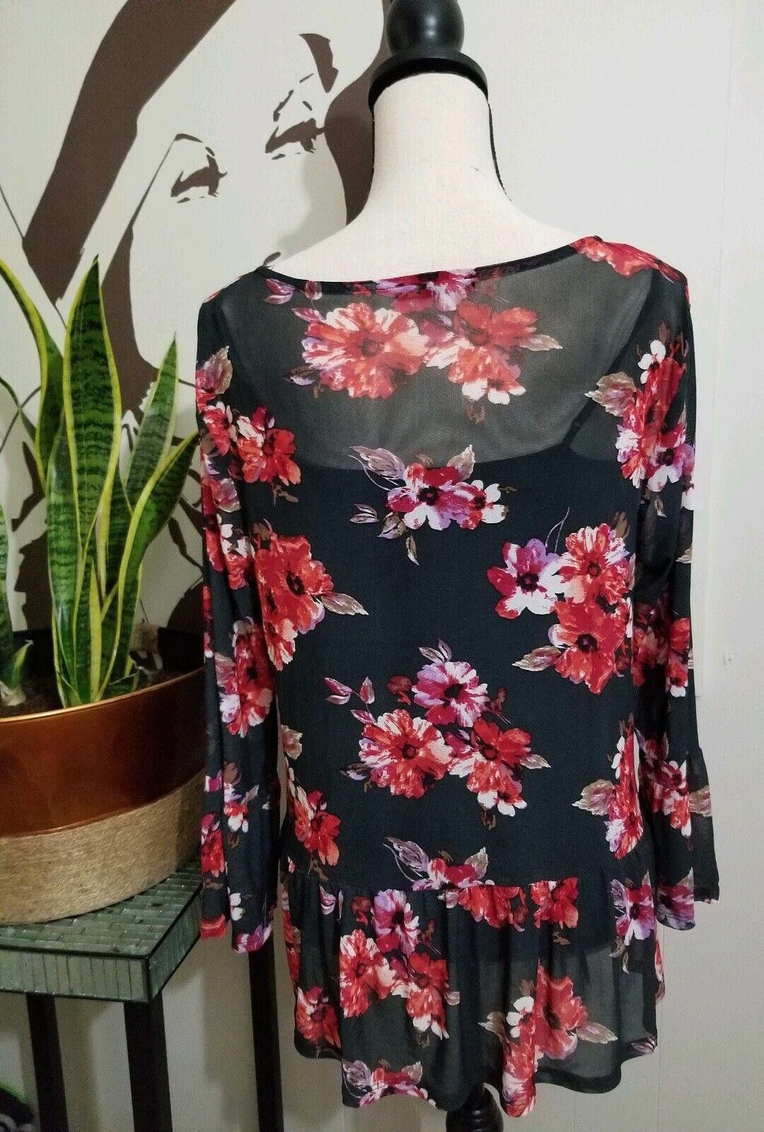 Acne Studios Signature Studio Top Large Black Sheer Floral Stretch Bell Size L / US 10 / IT 46 - 2 Thumbnail