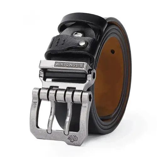 Other 120cm Length Bison Black Leather Belt Size ONE SIZE - 1 Thumbnail