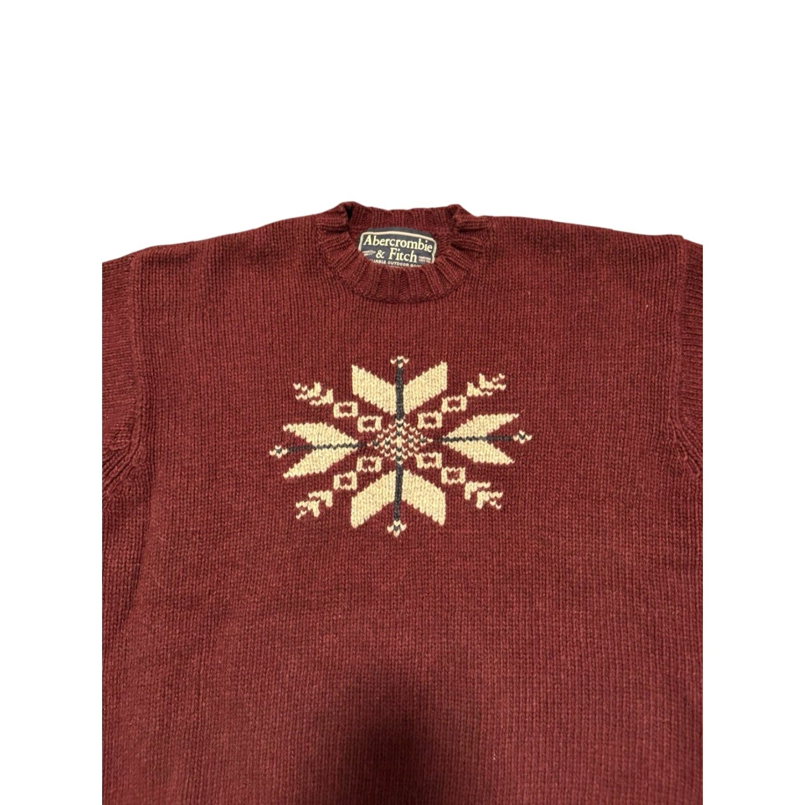 Abercrombie & Fitch Abercrombie & Fitch Sweater Mens Large Burgundy Lambswool Snowflake Crewneck Christmas Pullover Knit Long Sleeve Size US L / EU 52-54 / 3 - 7 Thumbnail