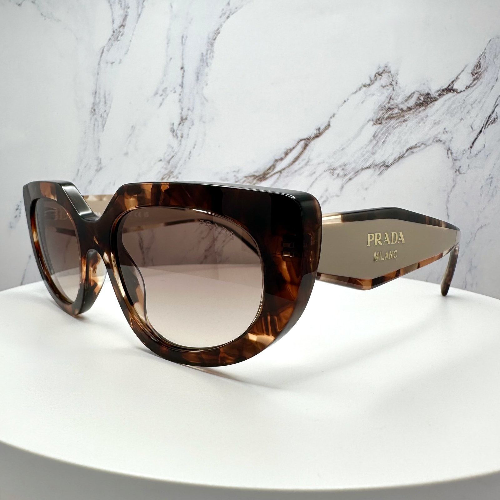 Prada PRADA Sunglasses Brown Tortoise Caramel Gold Symbole Oval Size ONE SIZE - 3 Thumbnail